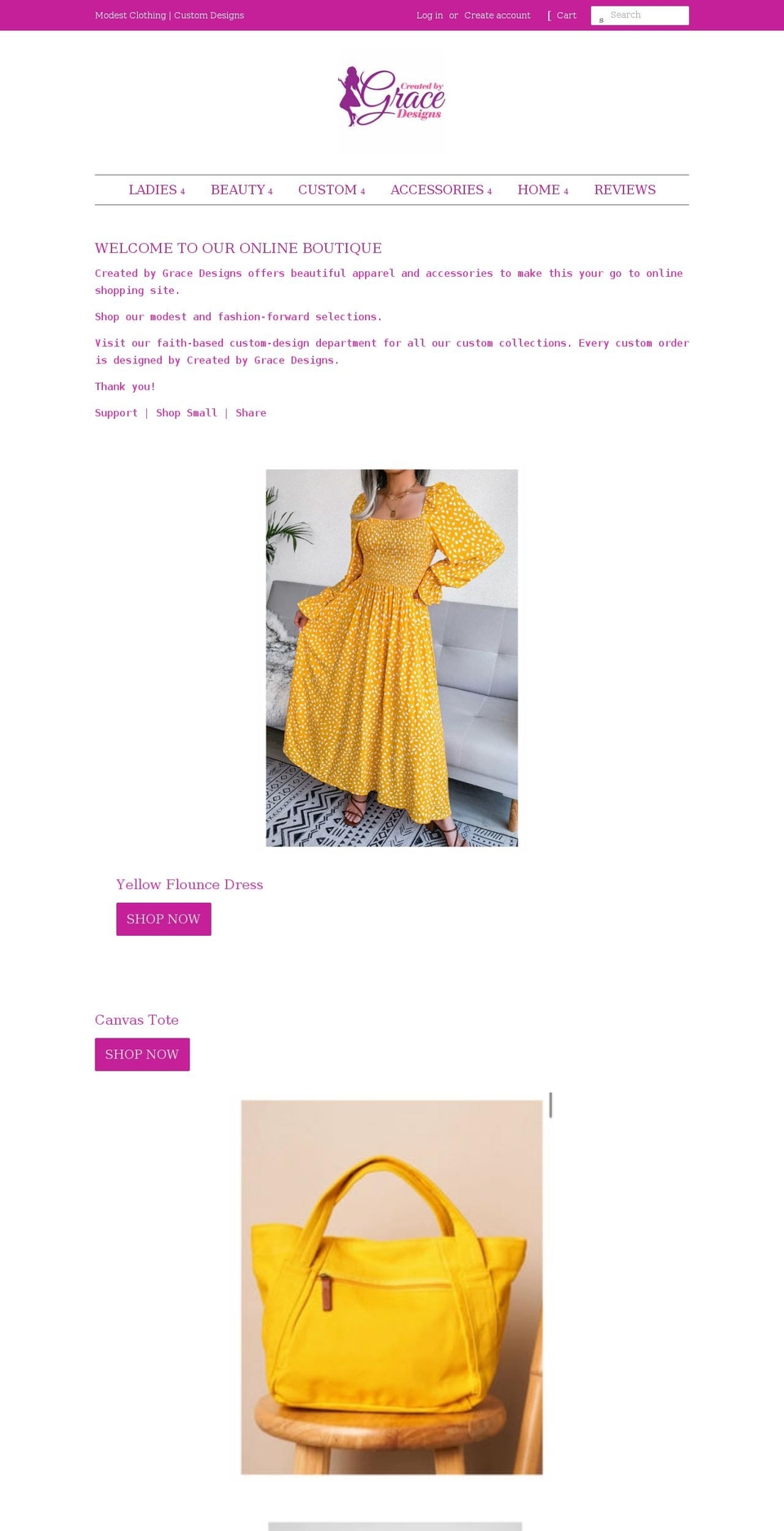 createdbygracedesigns.com shopify website screenshot