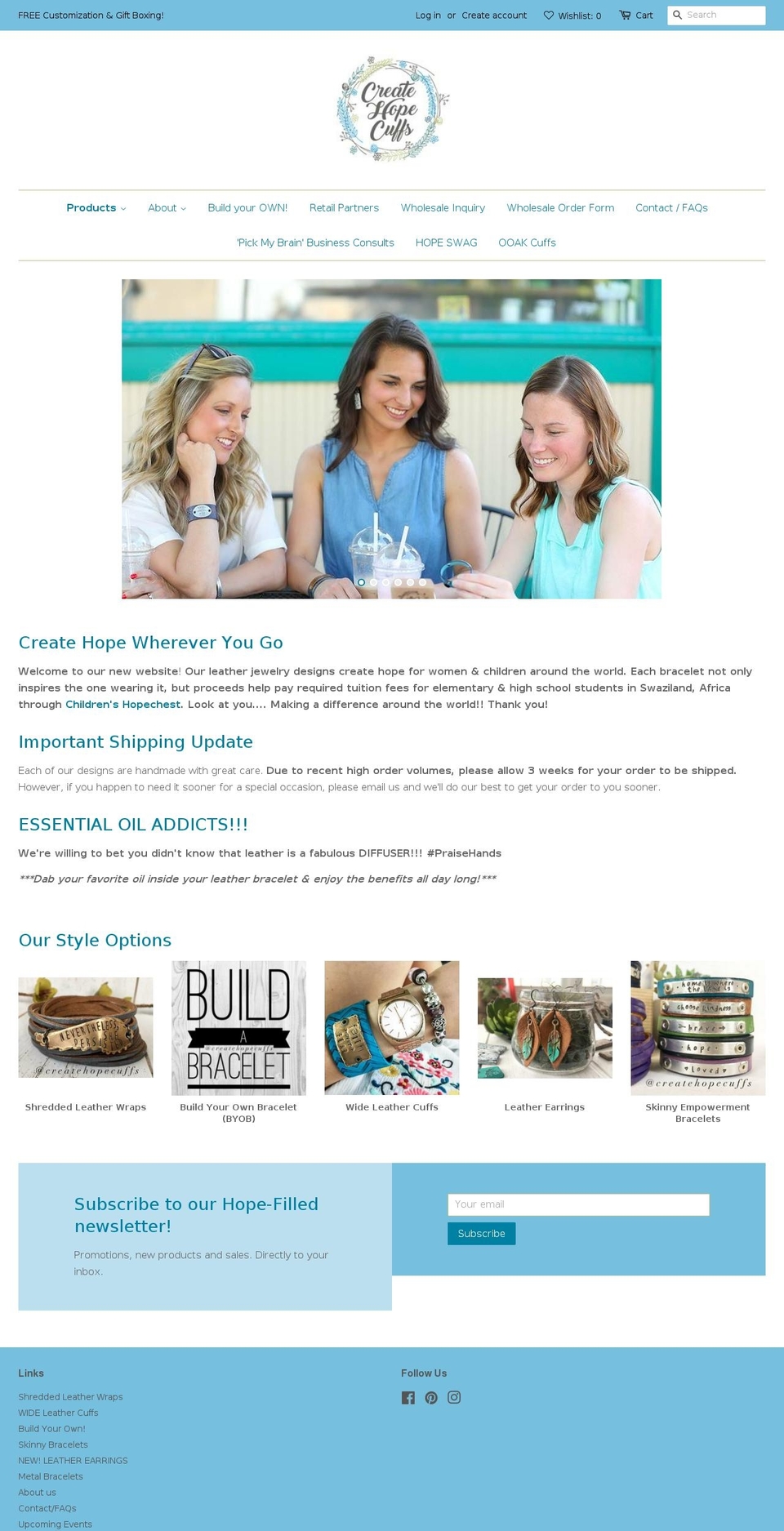 createhopecuffs.com shopify website screenshot