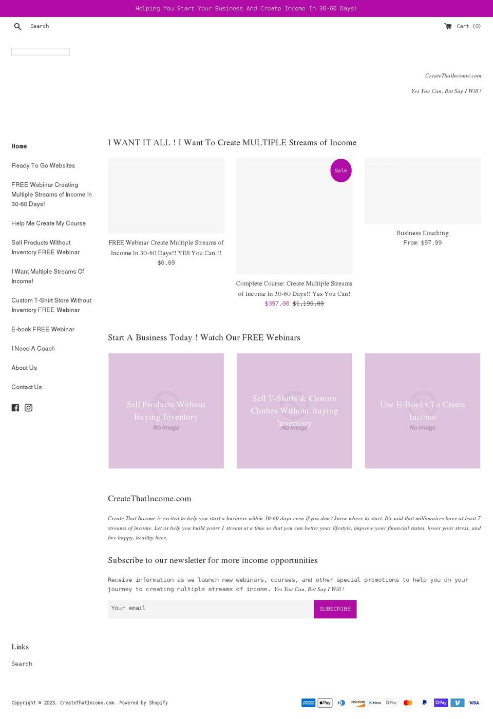 createthatincome.com shopify website screenshot
