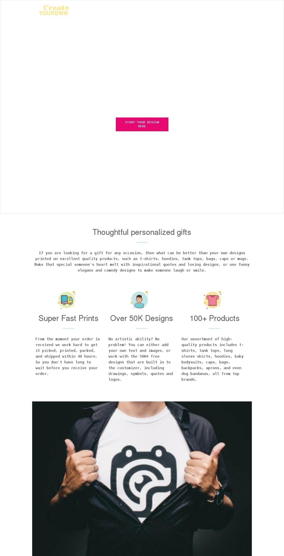 Print-theme Shopify theme site example createyourowntee.com