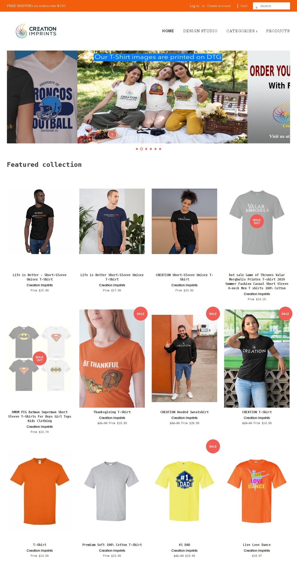 creationimprints.com shopify website screenshot