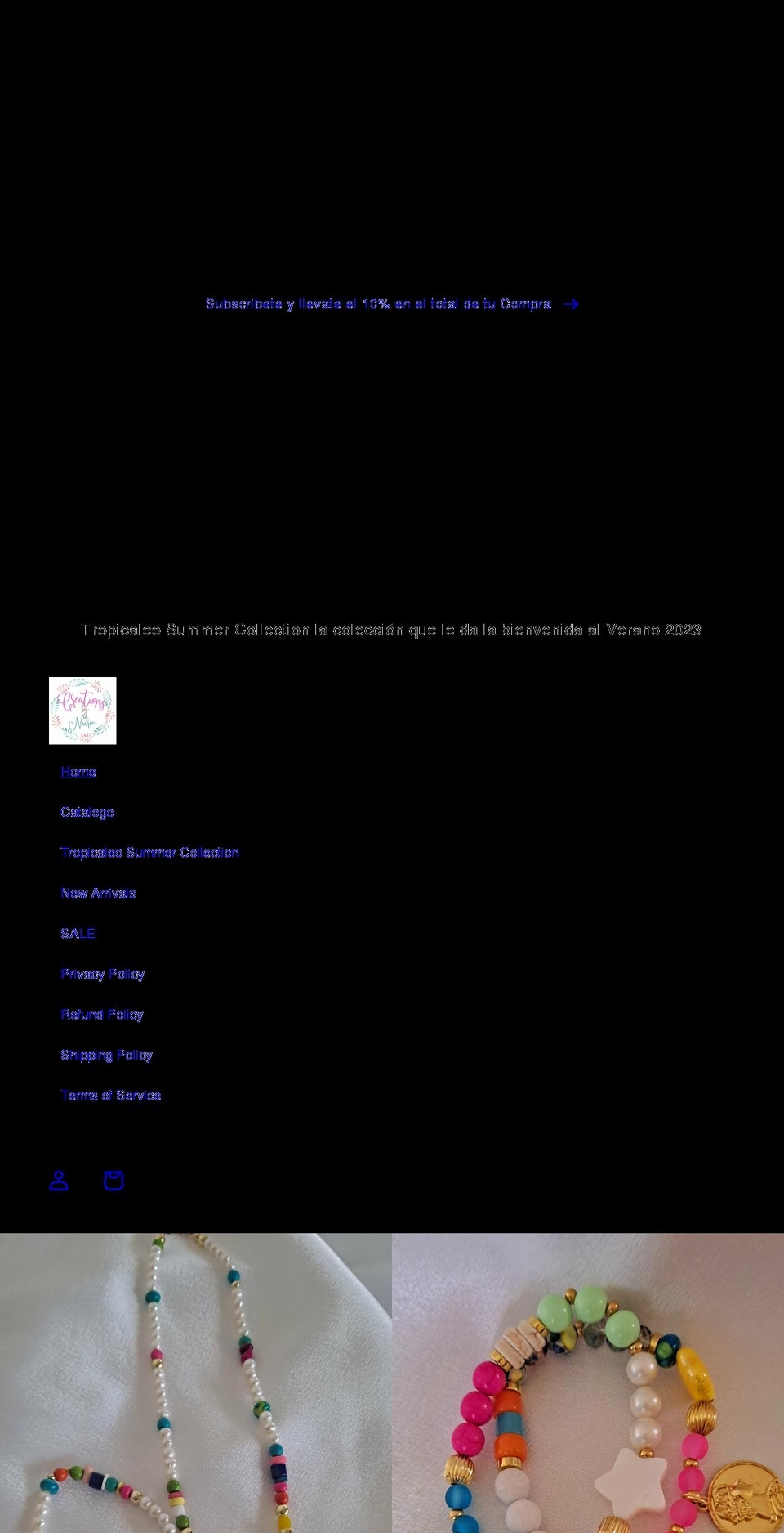 creationsbynuria.com shopify website screenshot