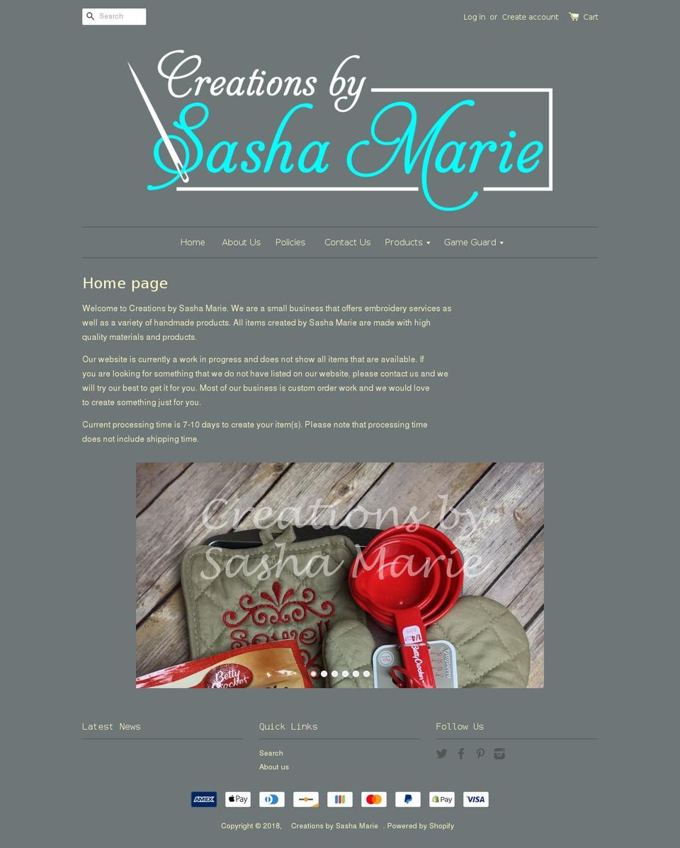 creationsbysashamarie.com — Shopify storefront screenshot