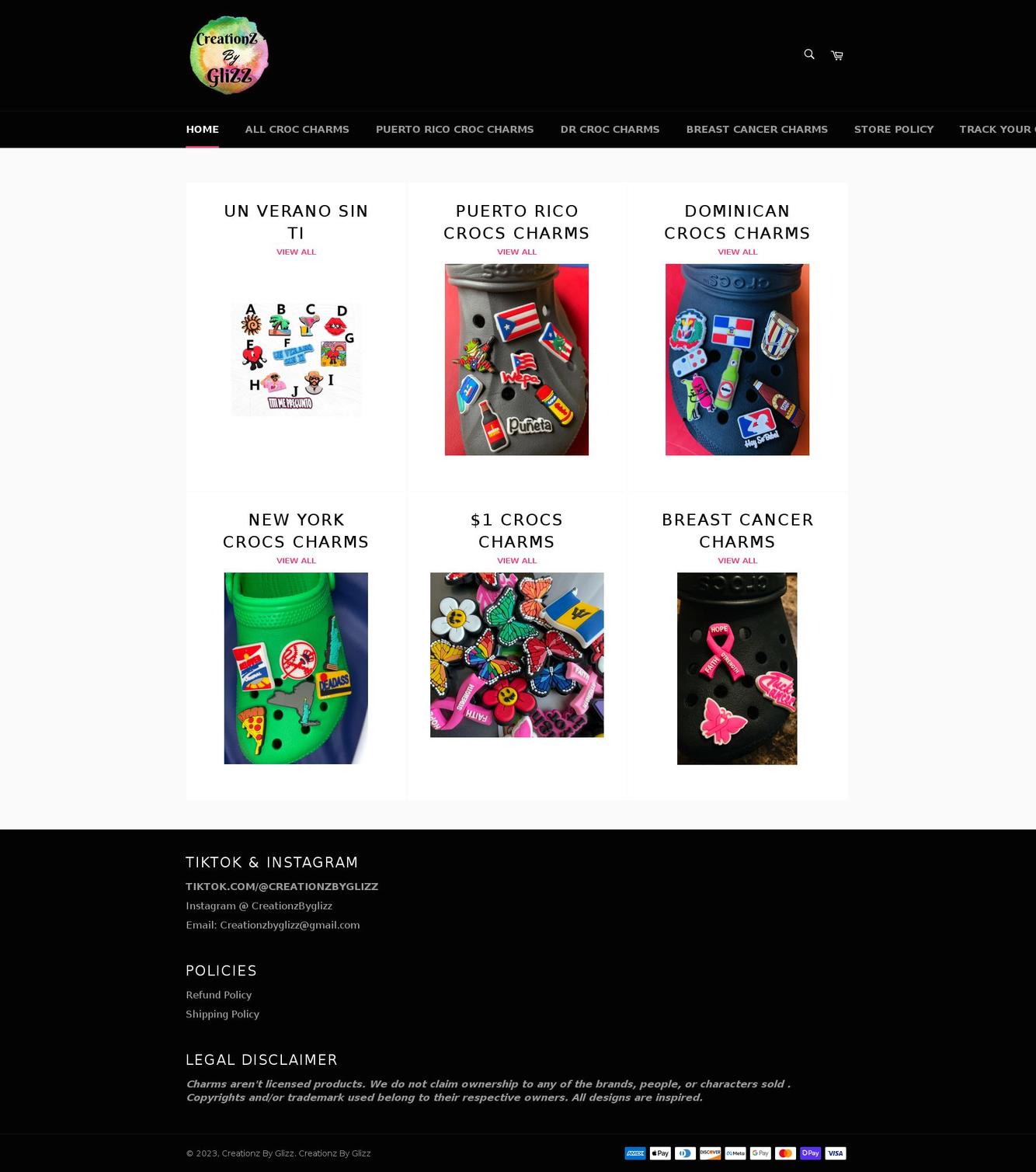 creationzbyglizz.com shopify website screenshot