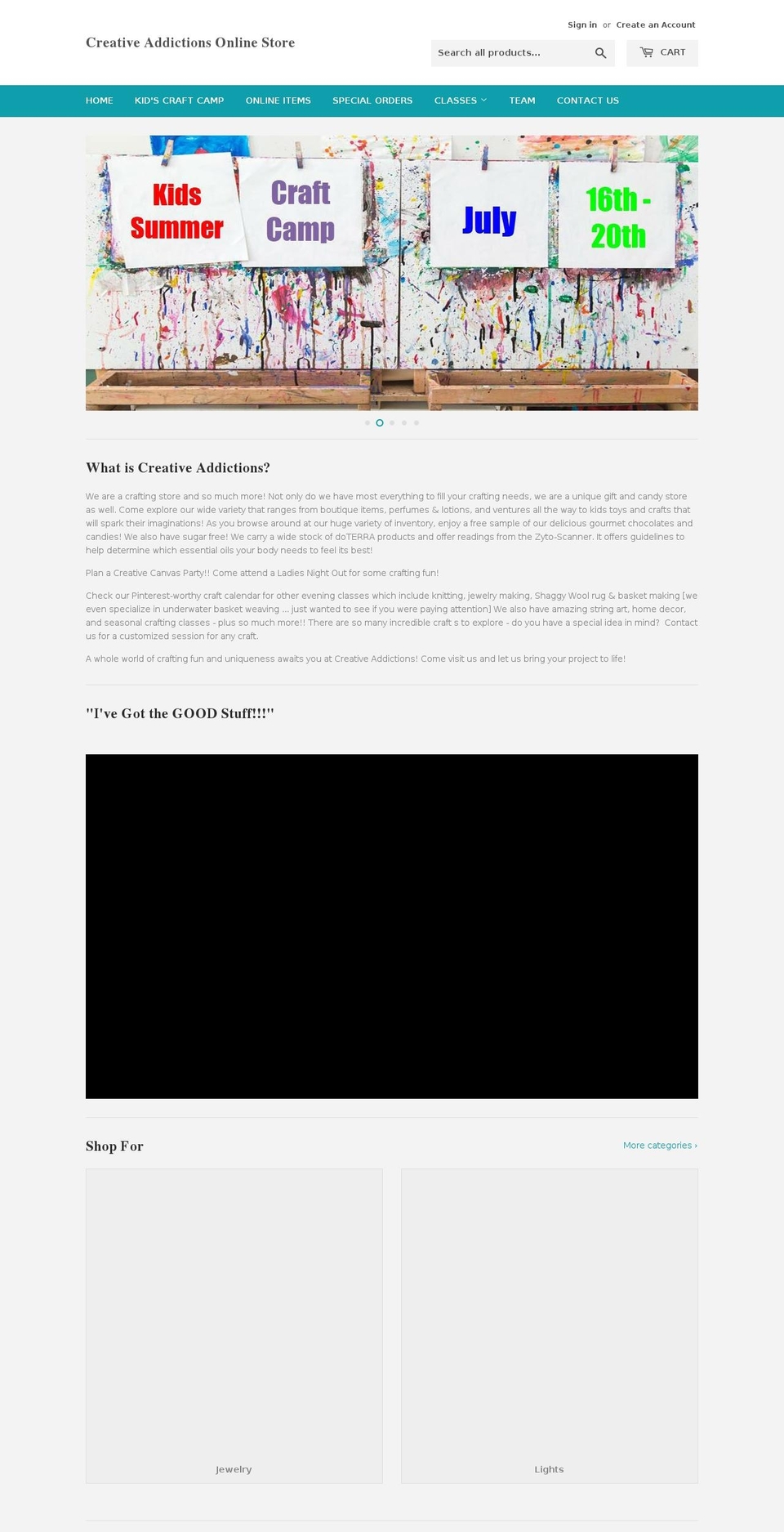 creativeaddictionsstore.com — Shopify storefront screenshot