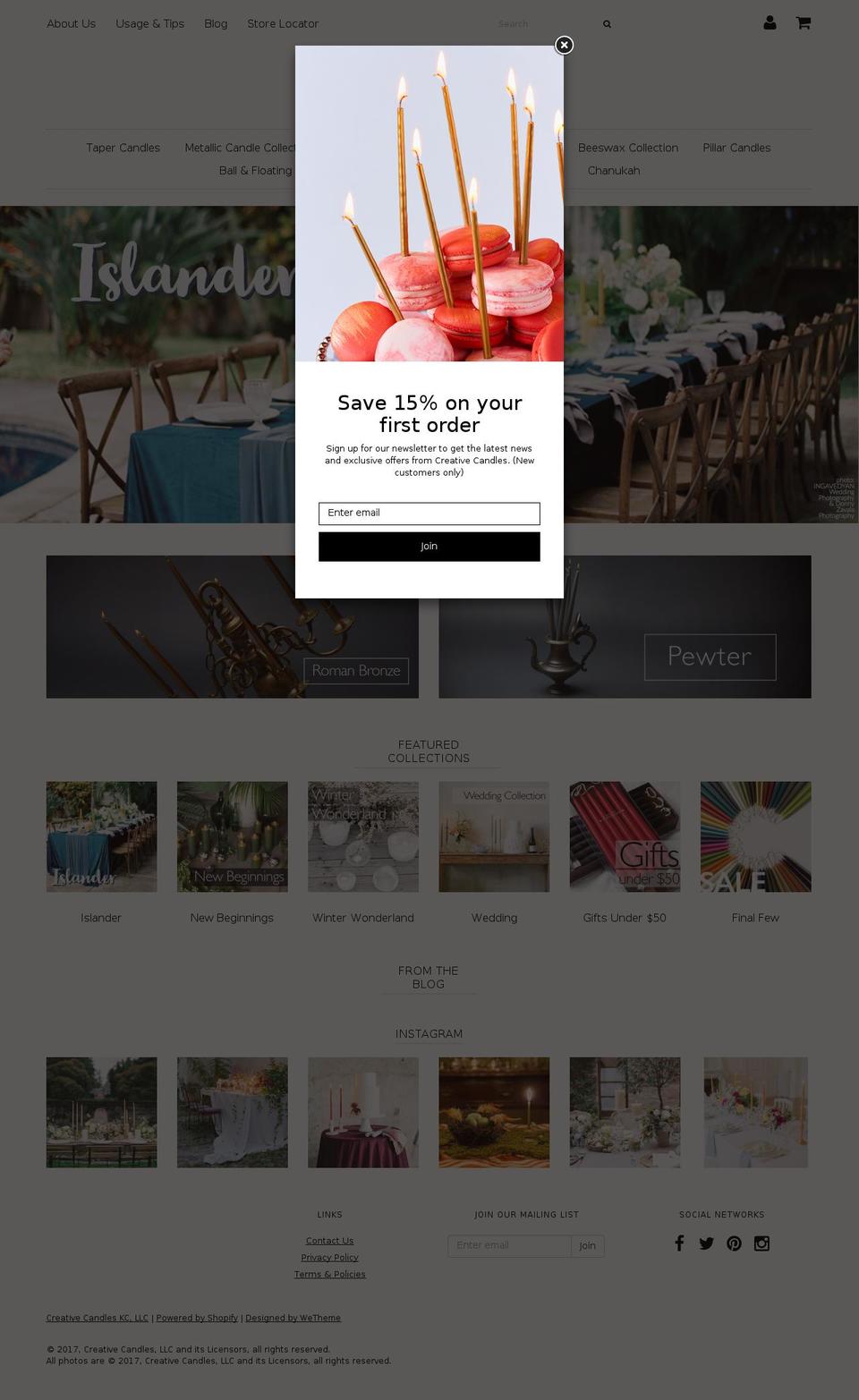 creativecandles.com shopify website screenshot