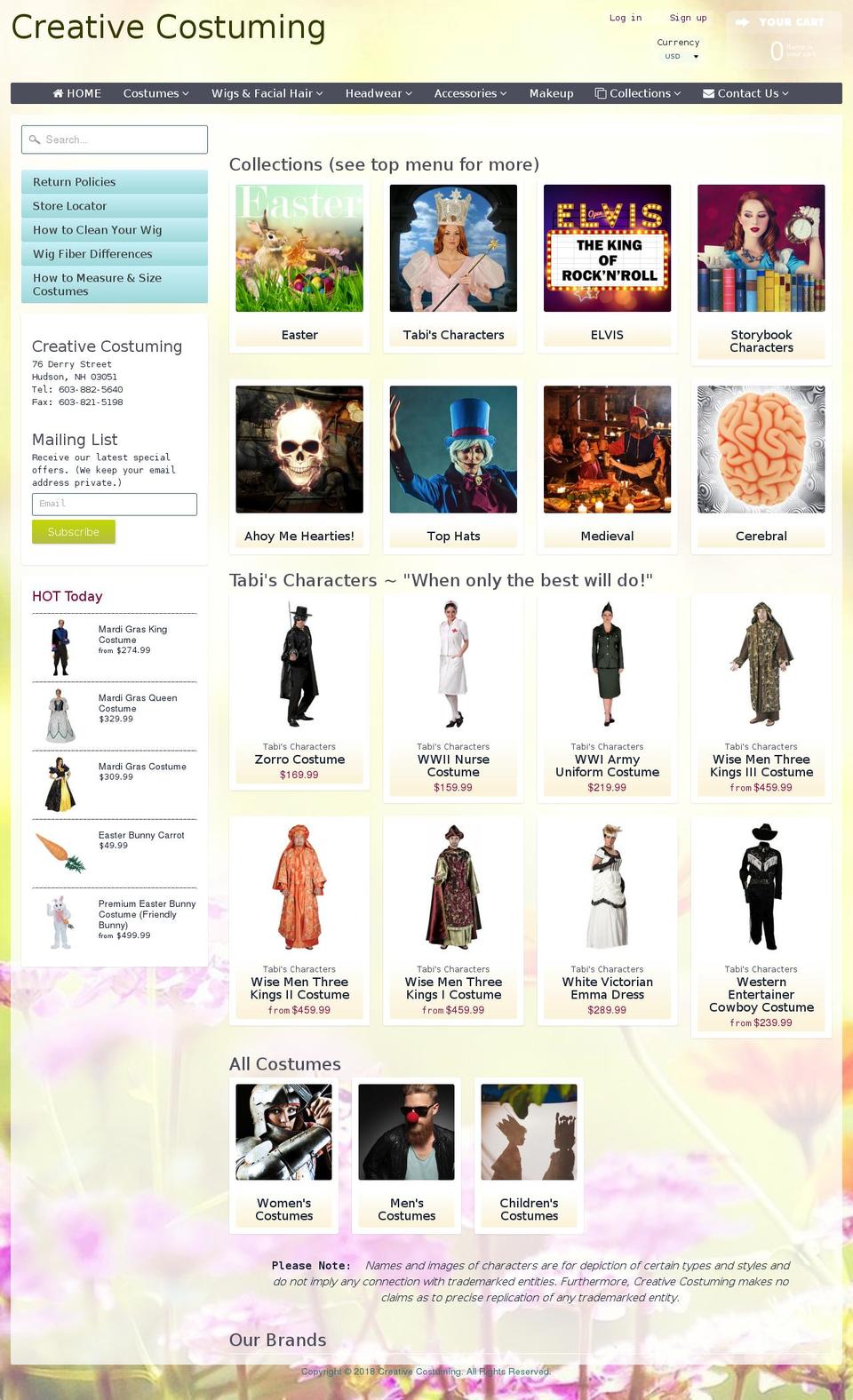 creativecostuming.store shopify website screenshot