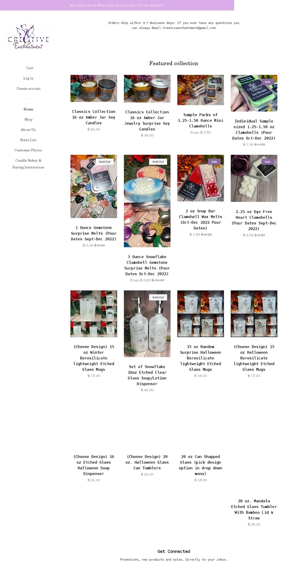 creativeenchantmentcandles.com shopify website screenshot
