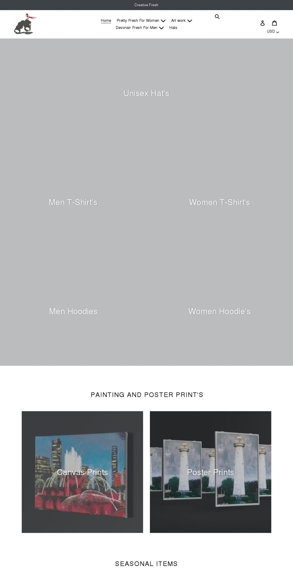 creativefresh1.com shopify website screenshot