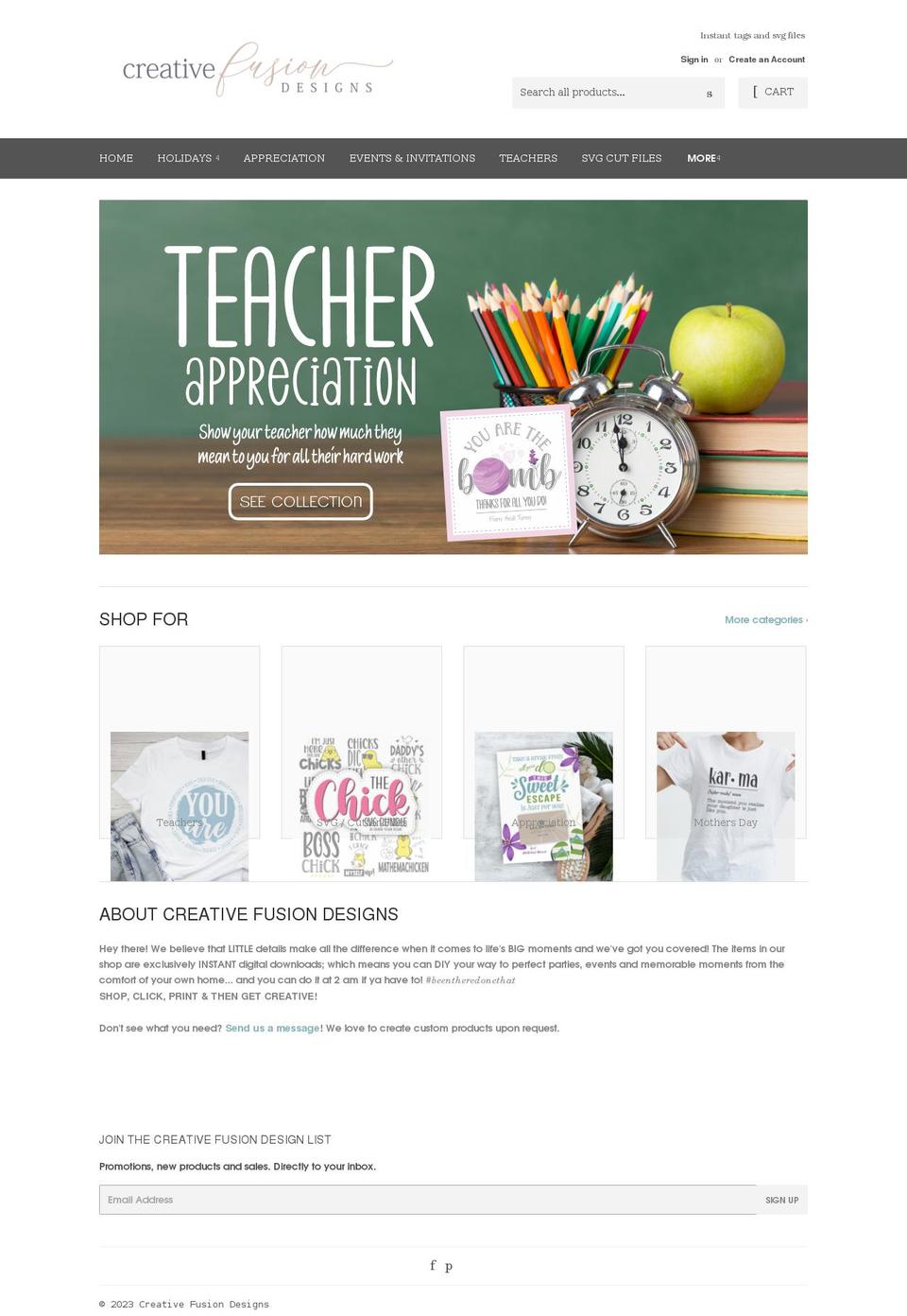 creativefusiondesigns.com shopify website screenshot