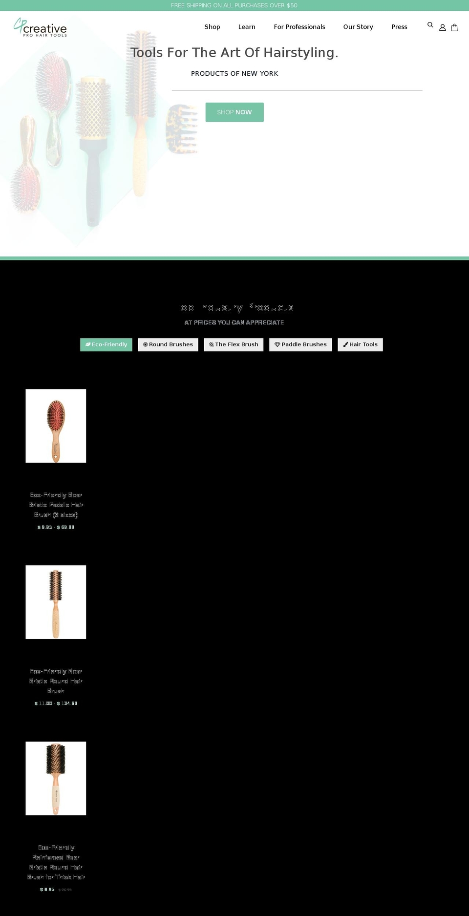 creativehairbrushes.com — Shopify storefront screenshot