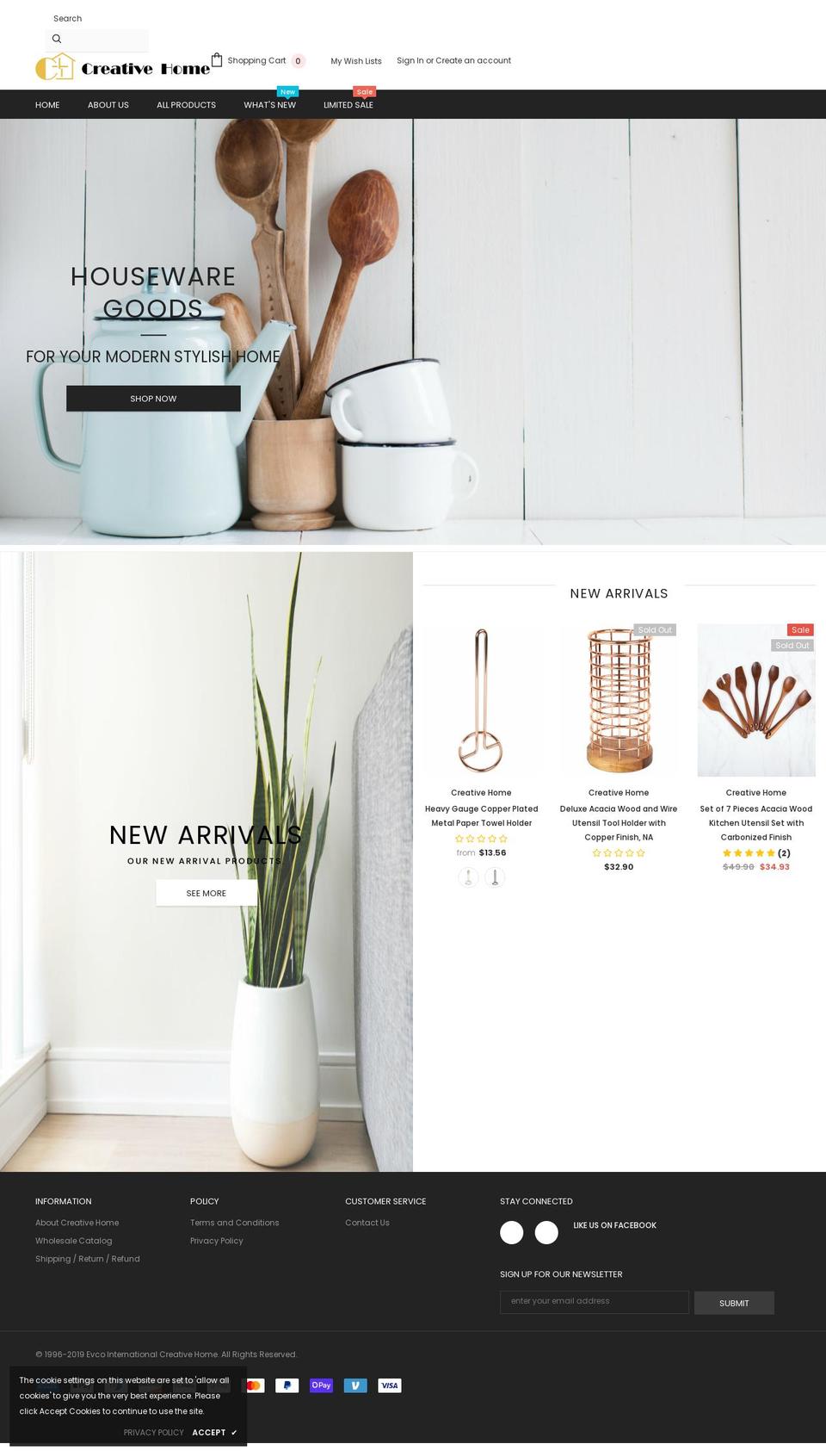 creativehomehouseware.com shopify website screenshot