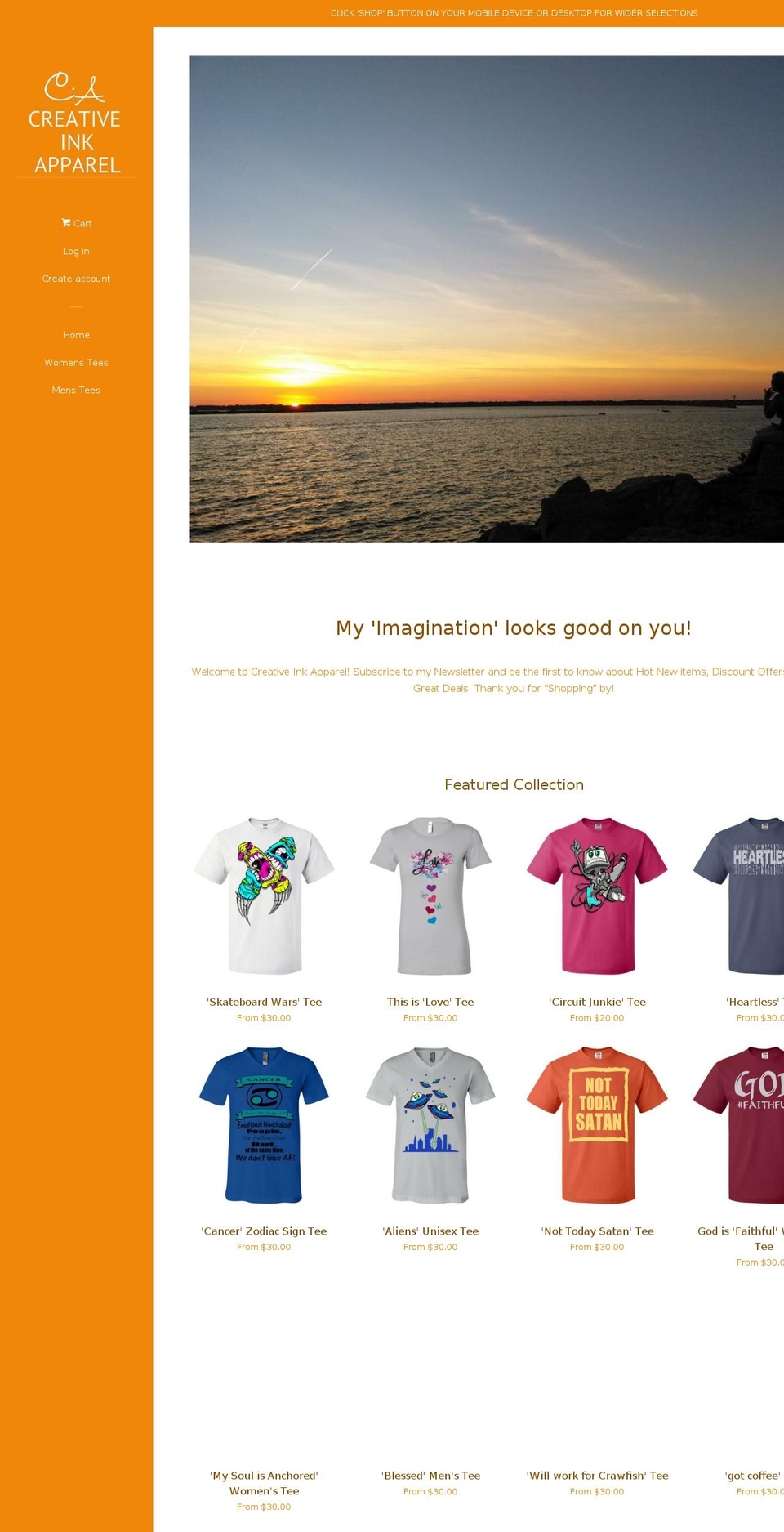 creativeinkapparel.com shopify website screenshot
