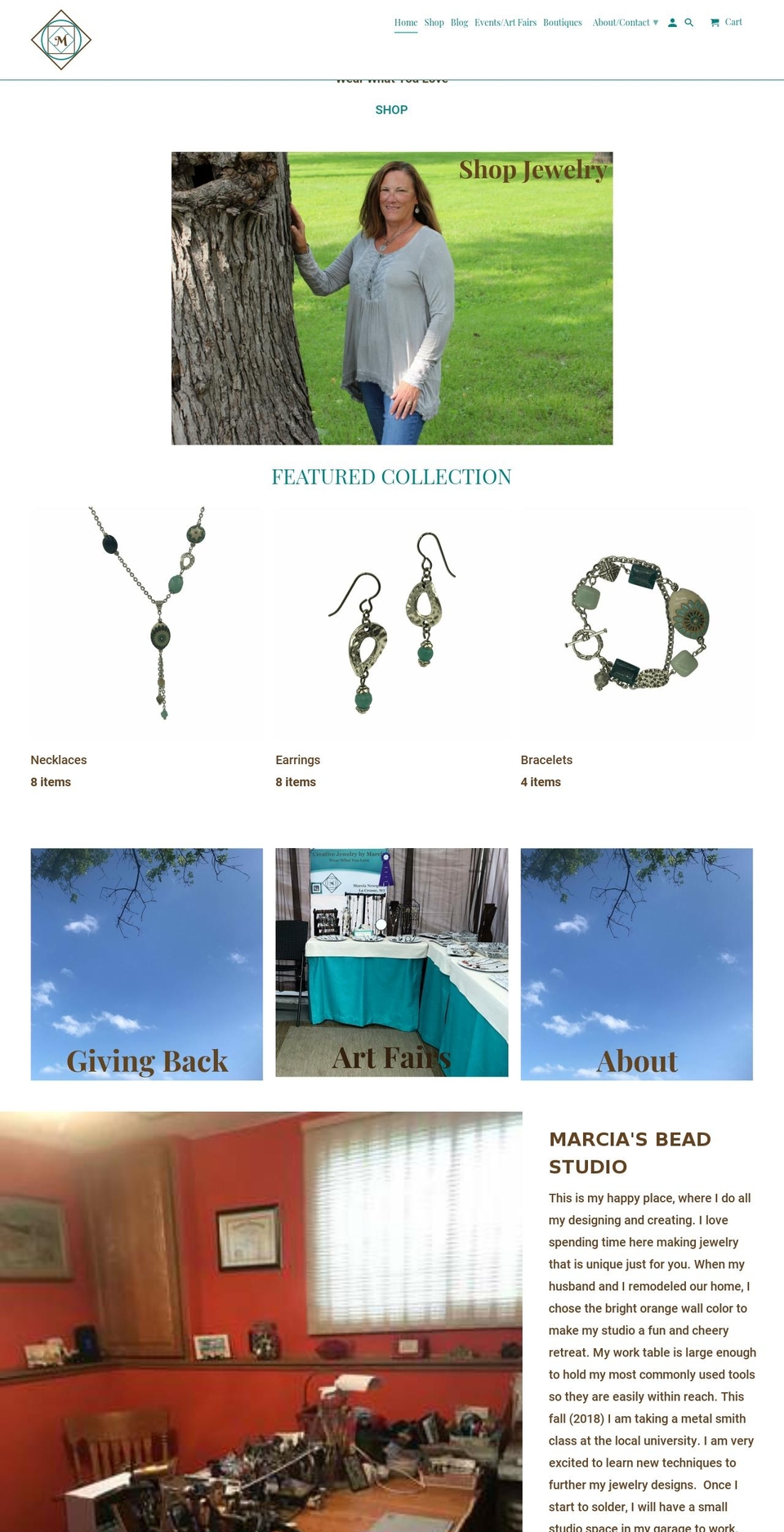 creativejewelrybymarcia.com shopify website screenshot