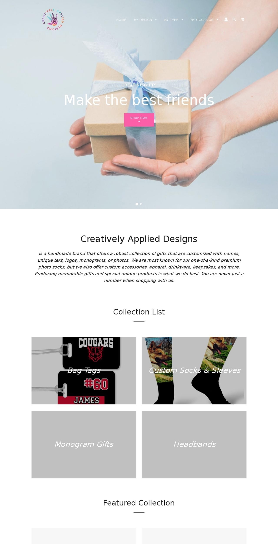 creativelyapplieddesigns.com — Shopify storefront screenshot