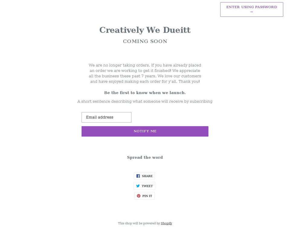 creativelywedueitt.com shopify website screenshot