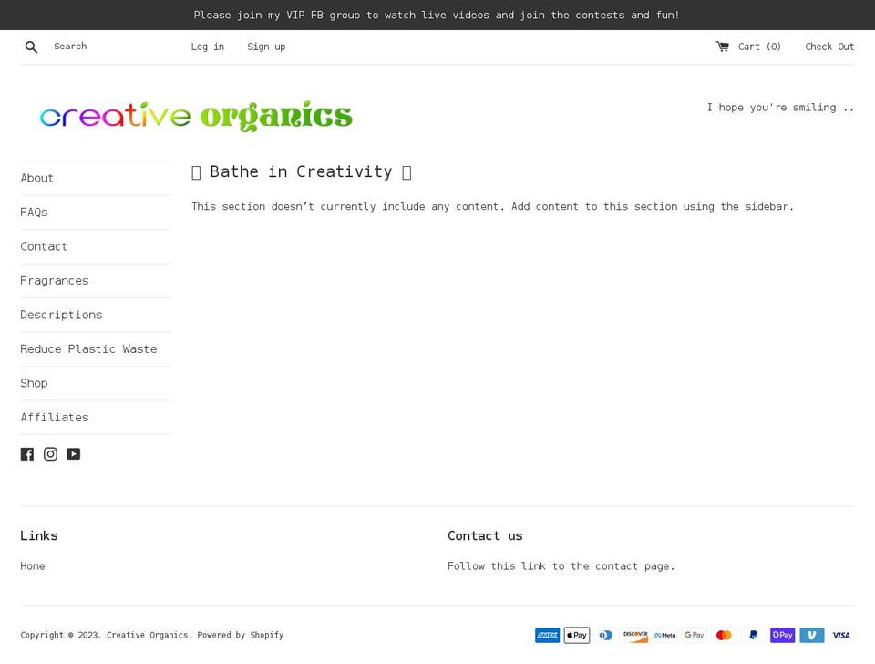 creativeorganics.shop shopify website screenshot