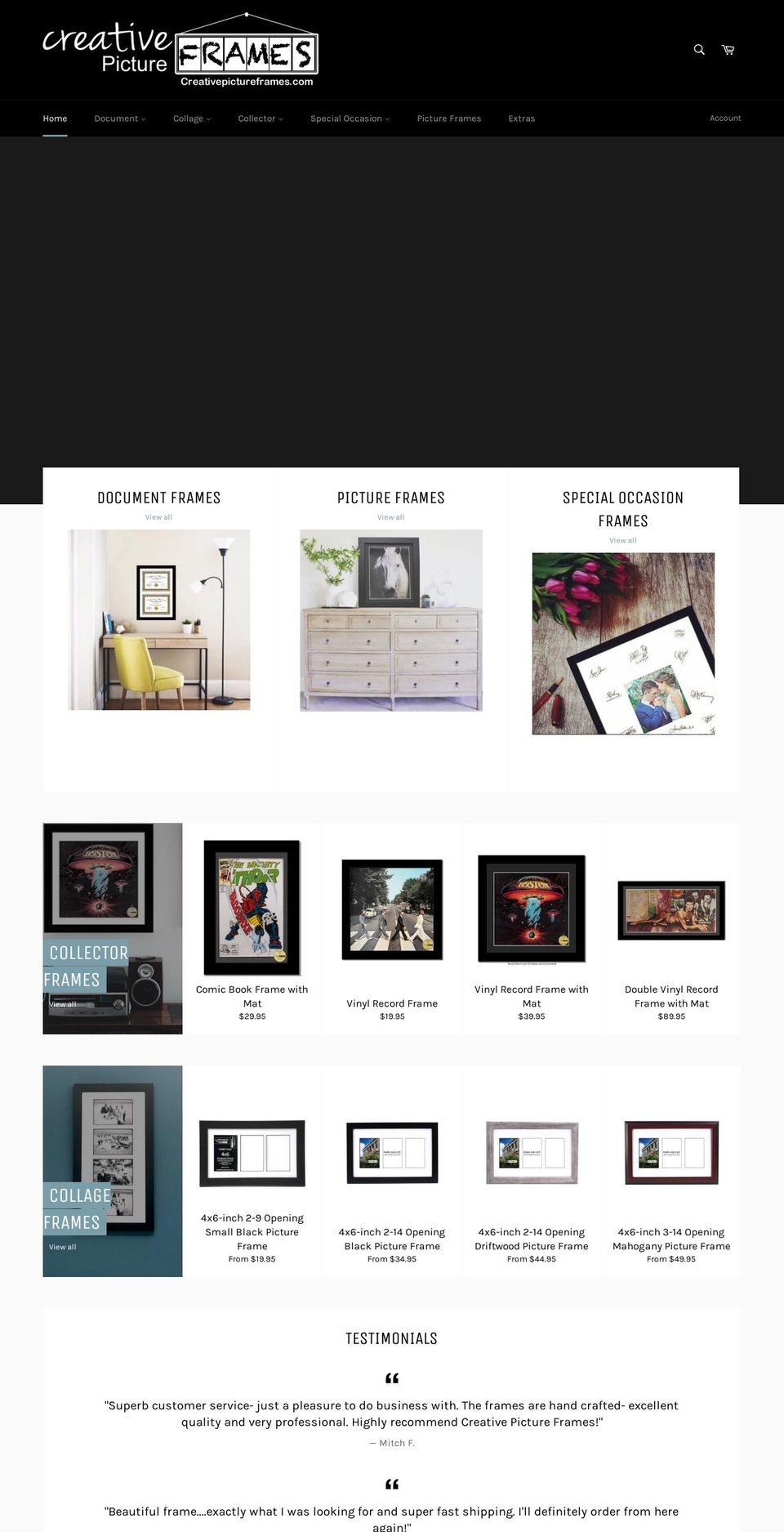 creativepictureframes.com shopify website screenshot