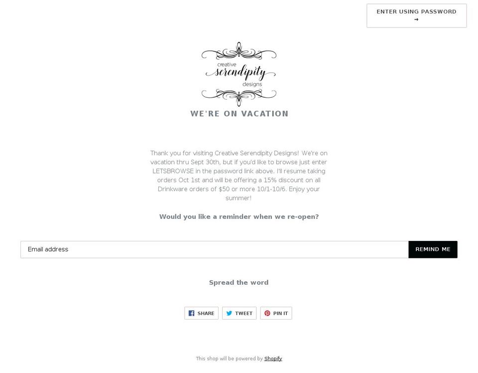 creativeserendipitydesigns.com — Shopify storefront screenshot