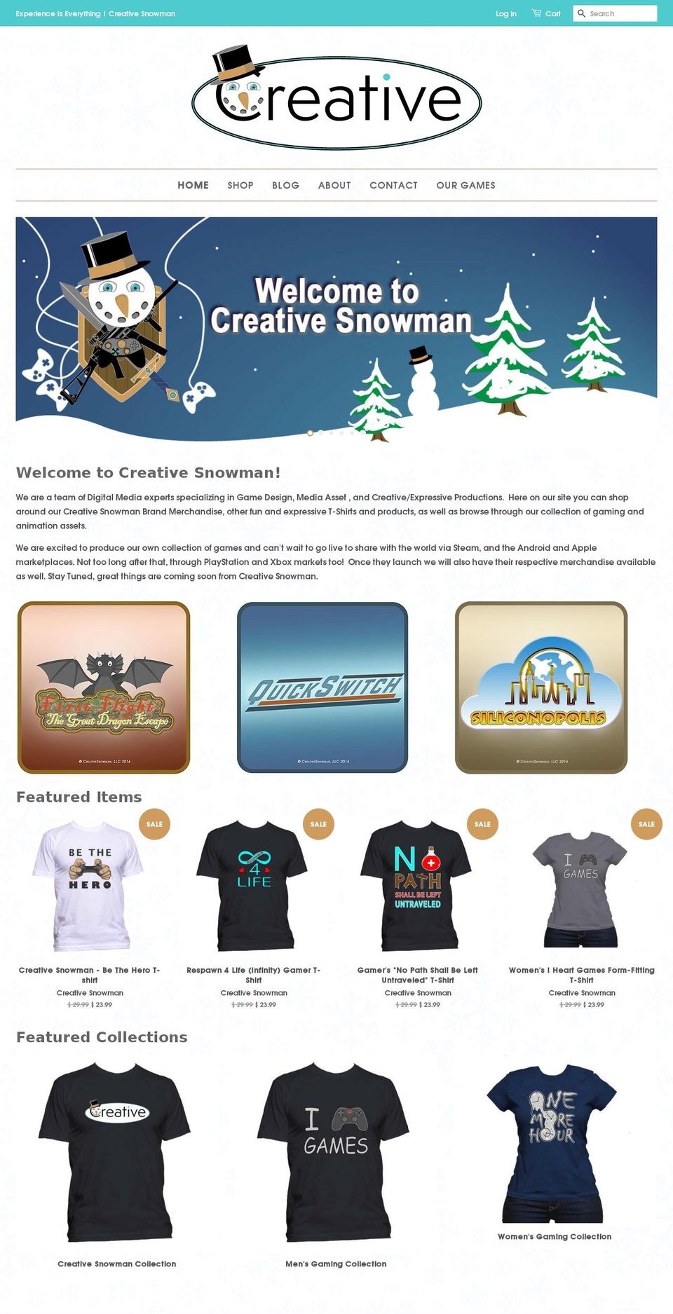 creativesnowman.com shopify website screenshot