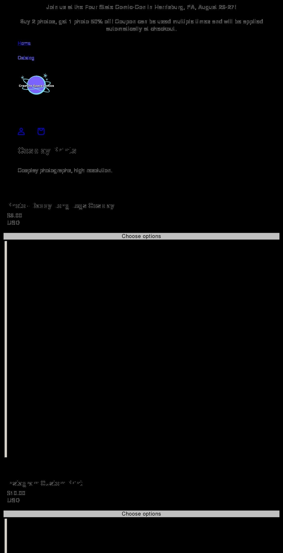 creativespacecomics.com shopify website screenshot
