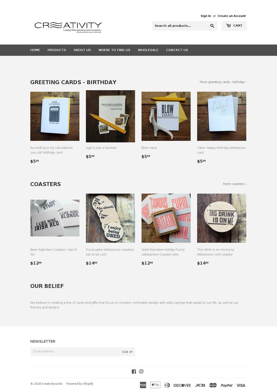 creativity-cards.com shopify website screenshot