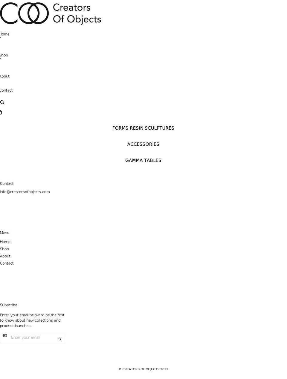 creatorsofobjects.com shopify website screenshot