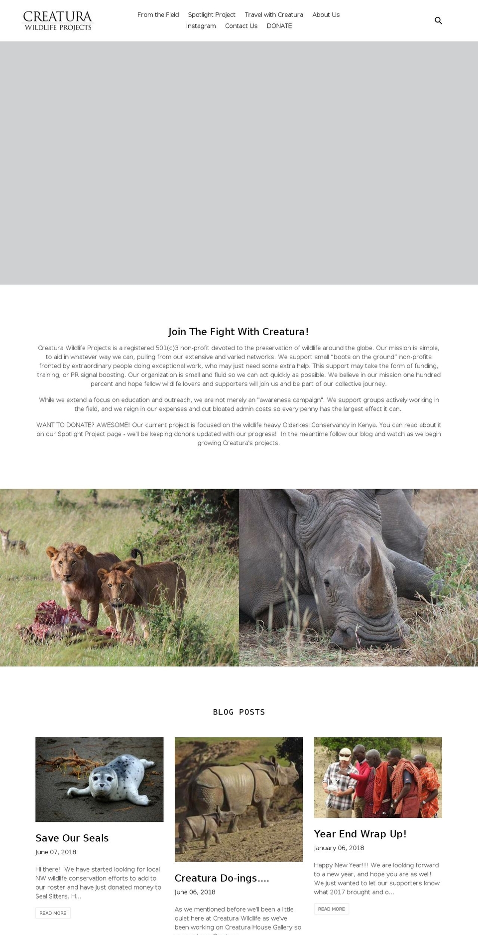 creaturawild.org shopify website screenshot