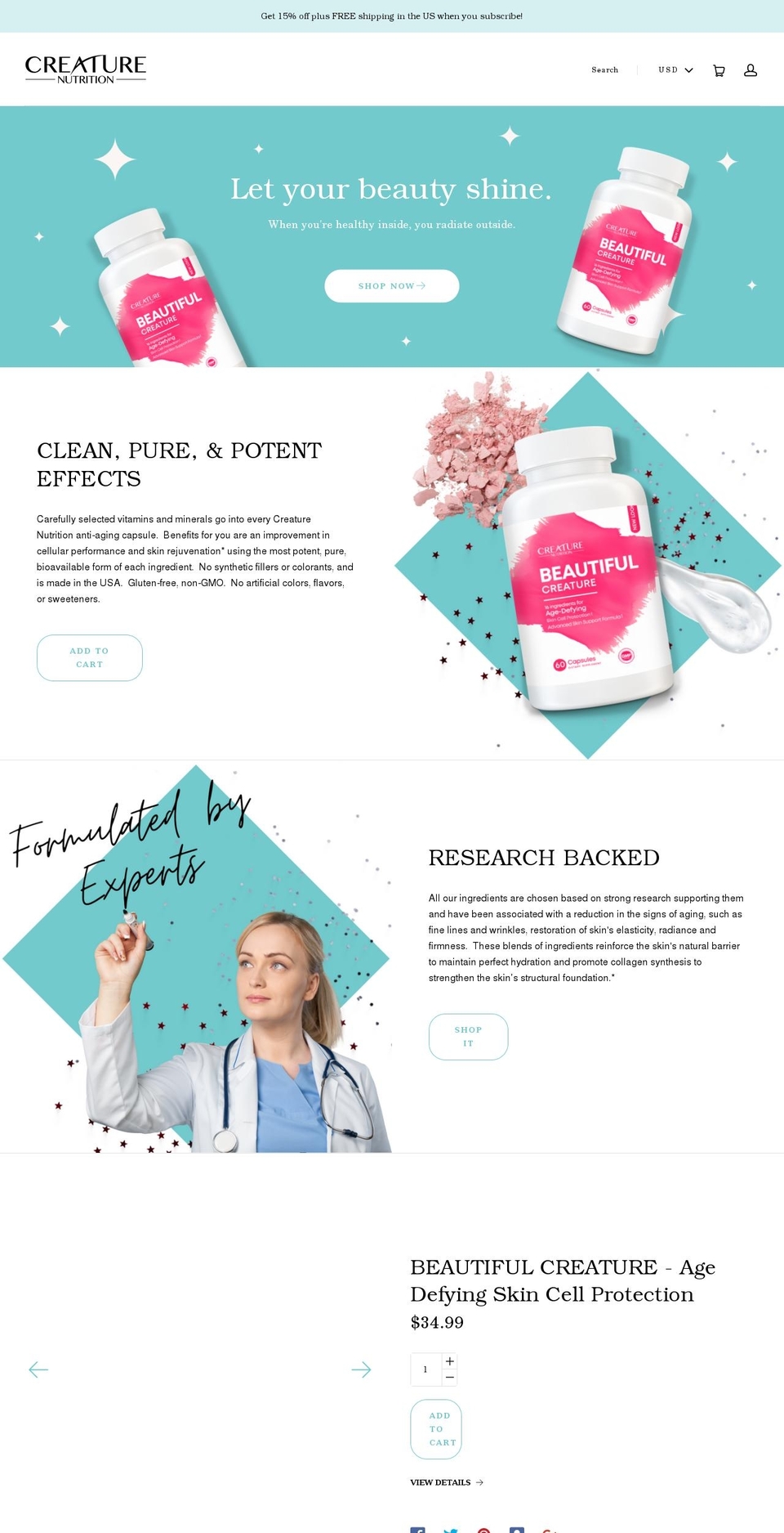 creaturenutrition.com shopify website screenshot