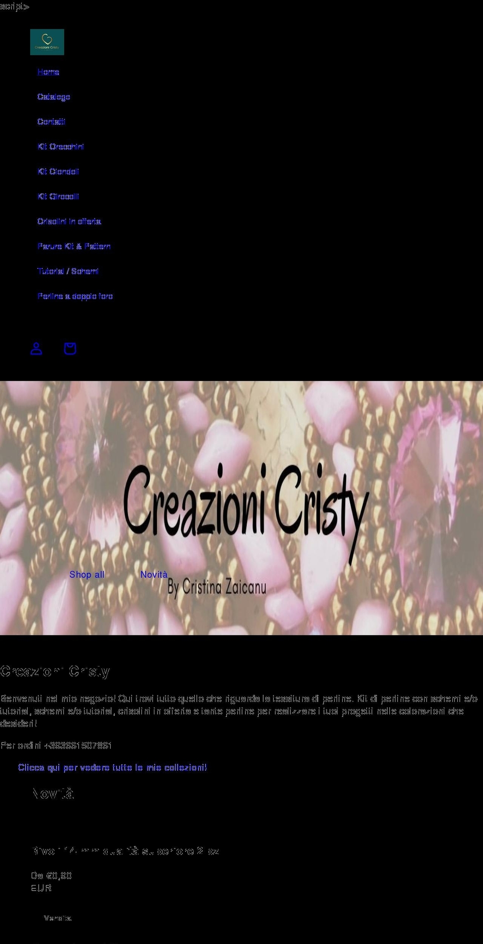 creazionicristy.com shopify website screenshot