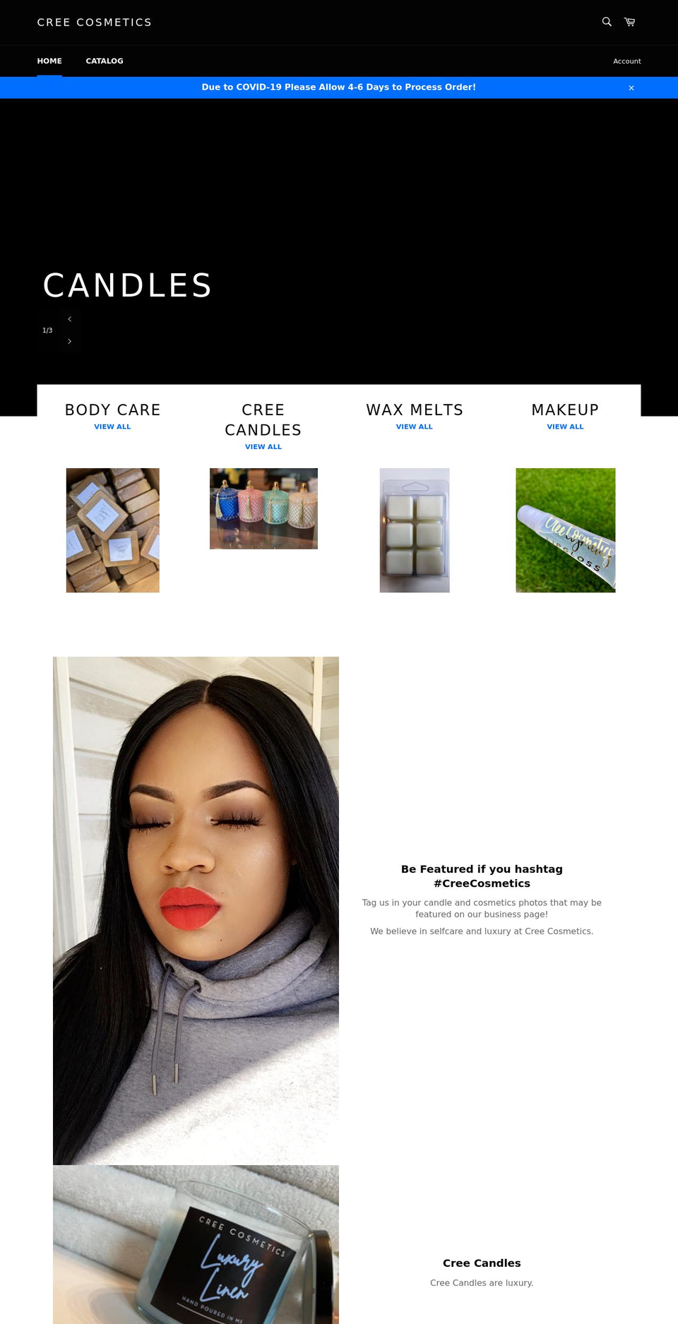 creecosmetics.com shopify website screenshot