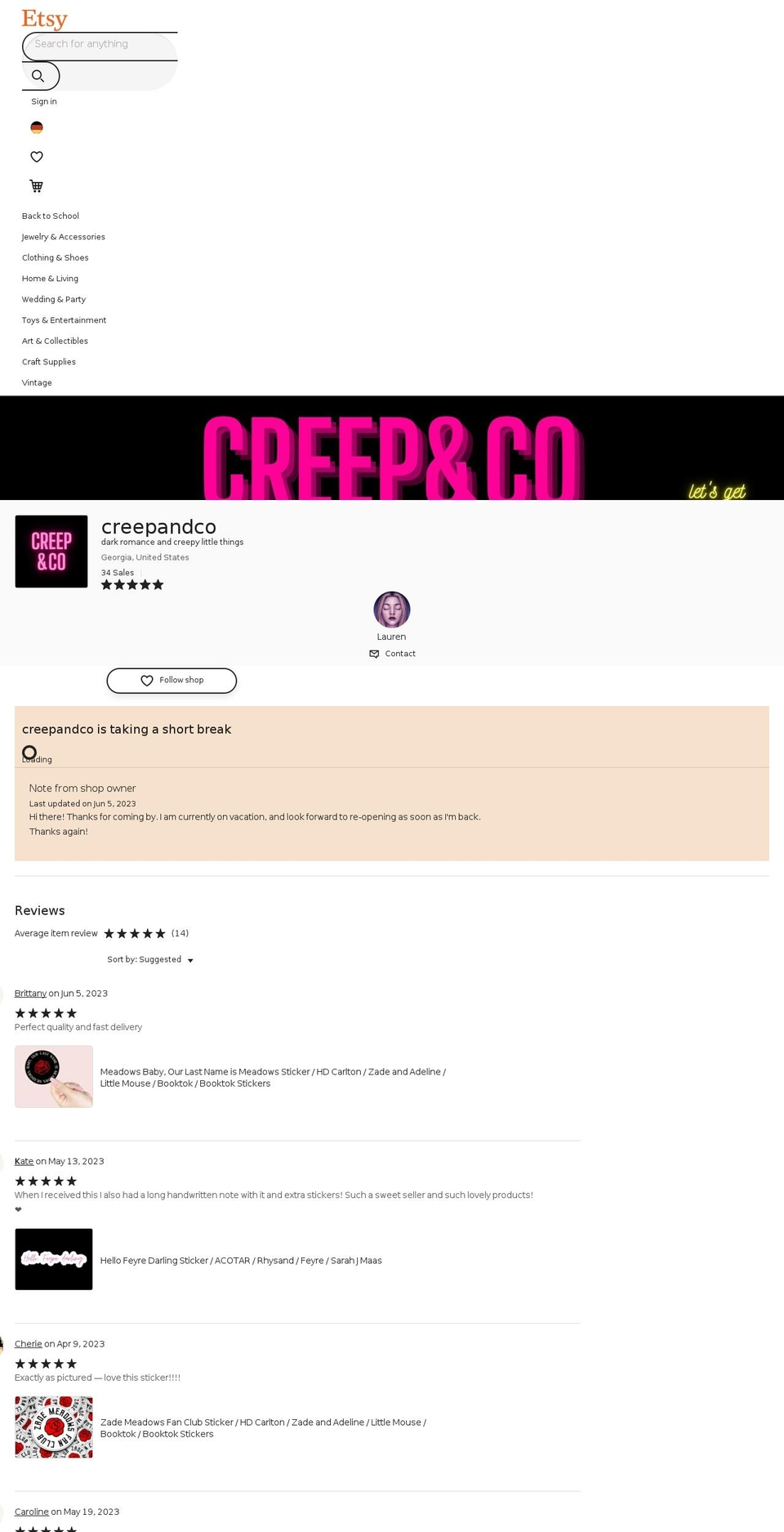 creepandco.com shopify website screenshot