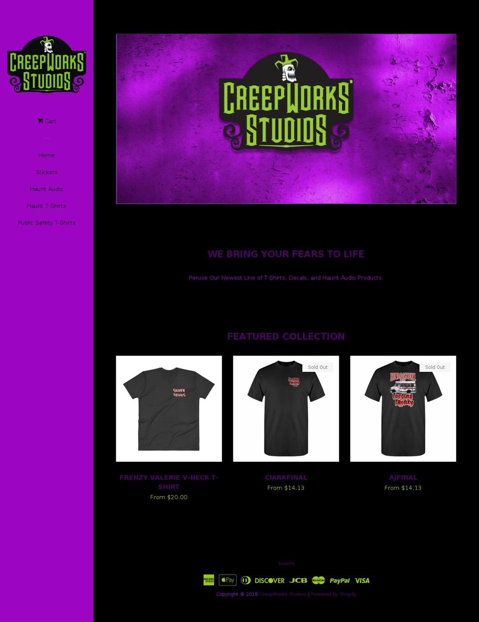 creepworksstudios.com — Shopify storefront screenshot