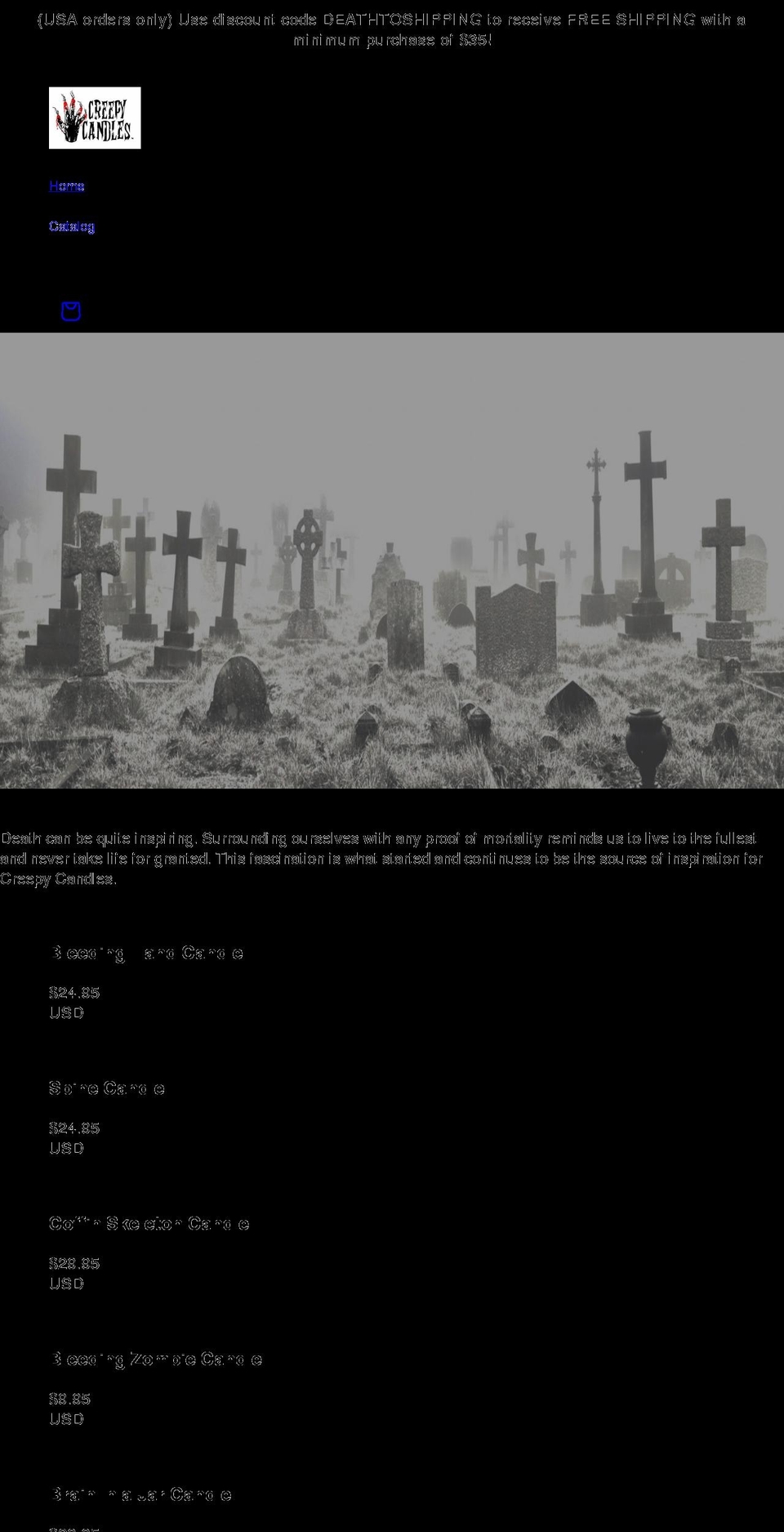 creepycandles.net shopify website screenshot