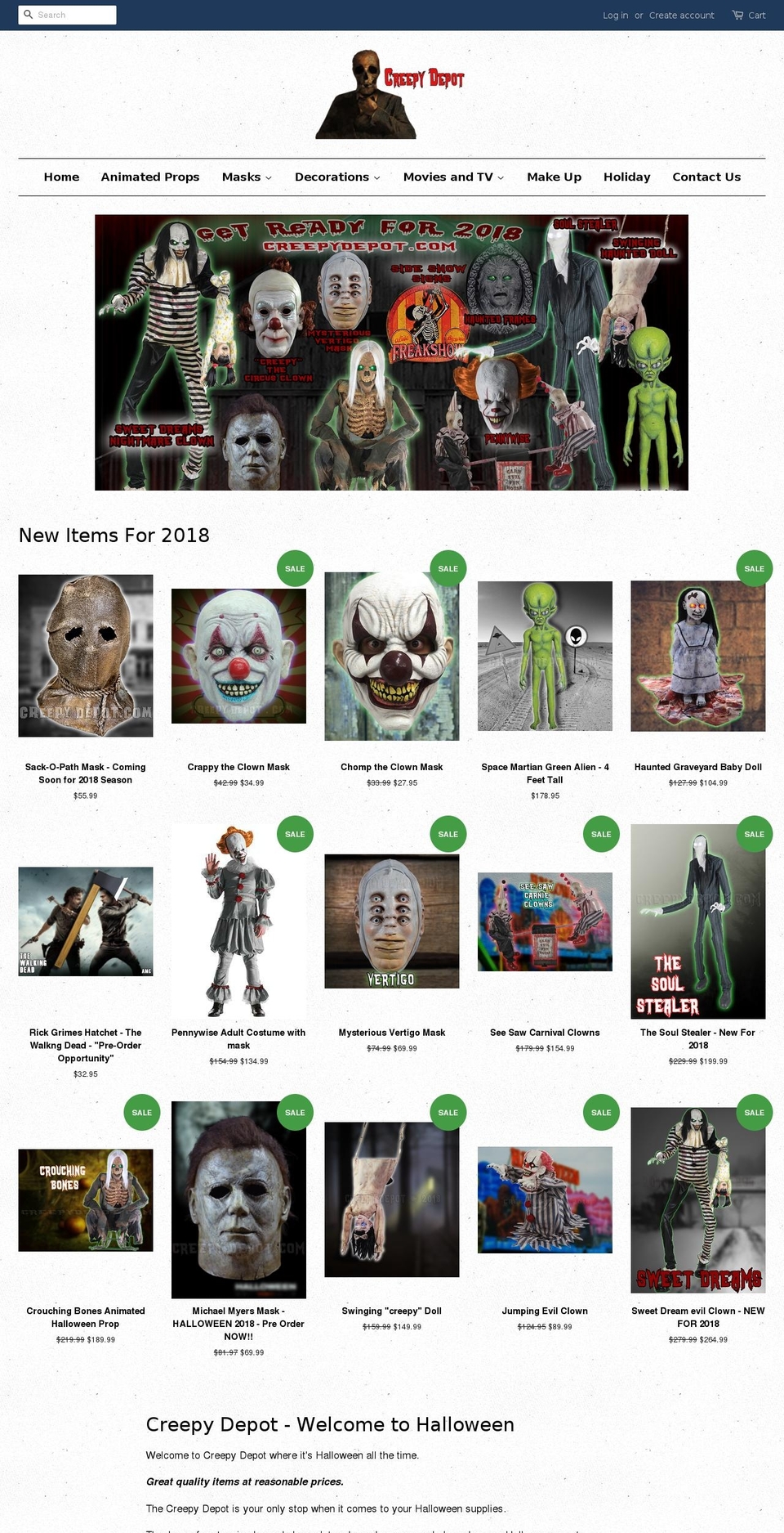 creepydepot.com — Shopify storefront screenshot