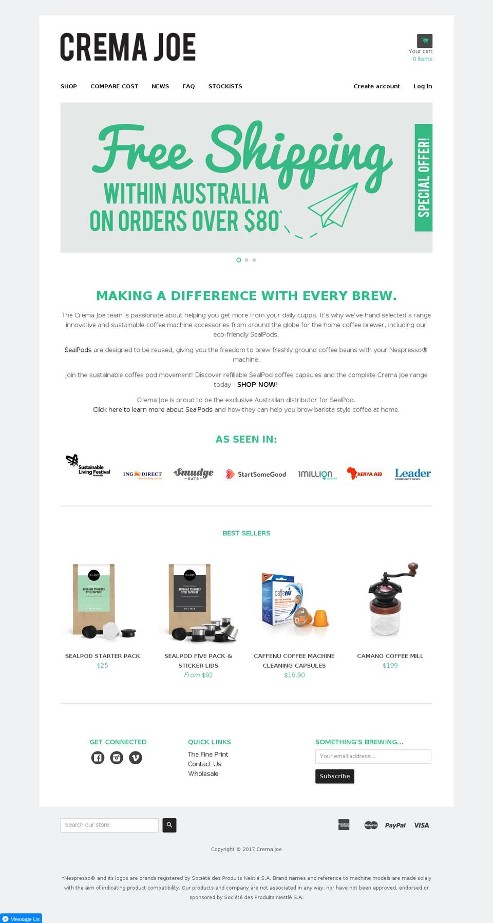 cremajoe.com shopify website screenshot