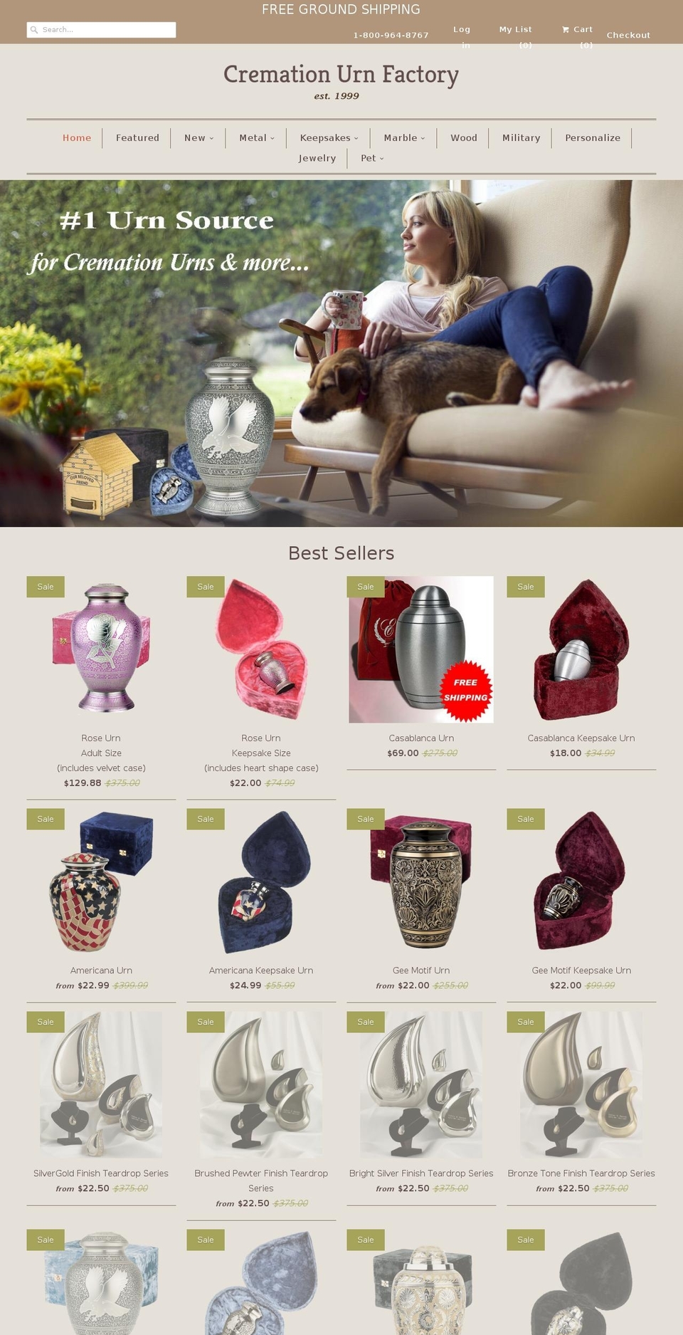 cremationurnfactory.com — Shopify storefront screenshot