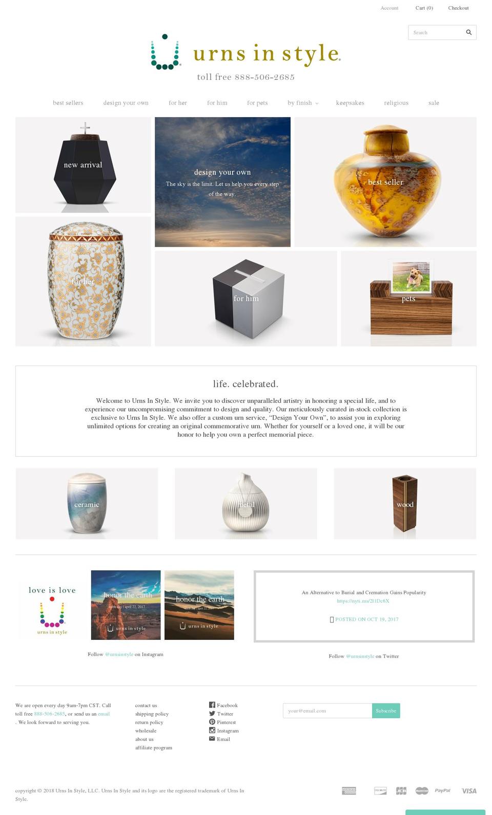 cremationurns.style shopify website screenshot