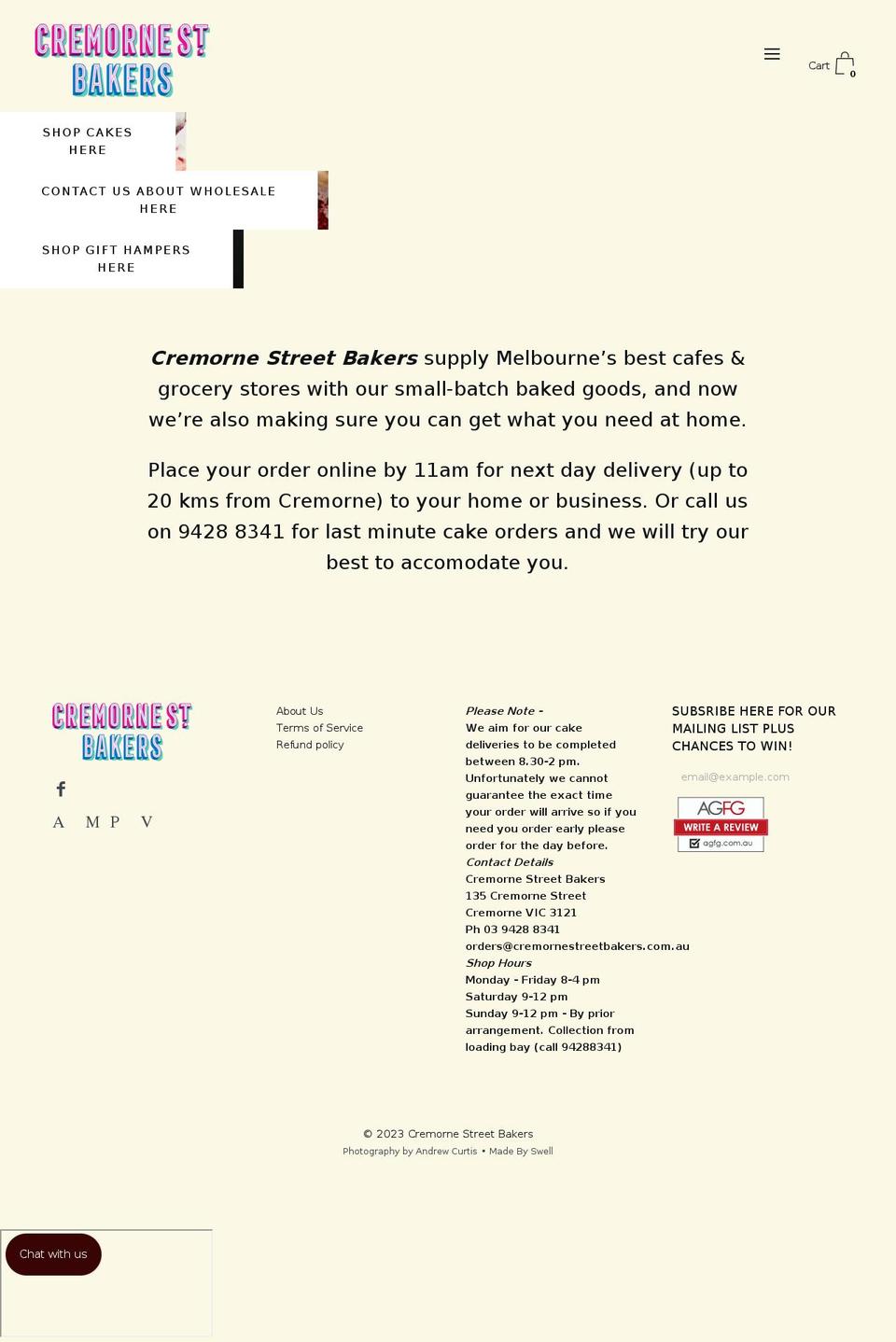 cremornestreetbakers.com.au shopify website screenshot
