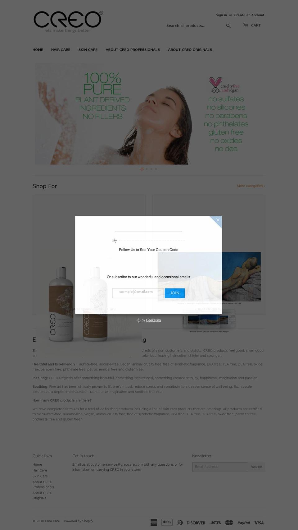 creocare.com shopify website screenshot