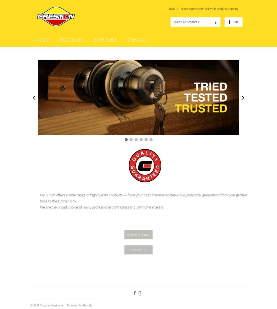 crestonhardware.com shopify website screenshot