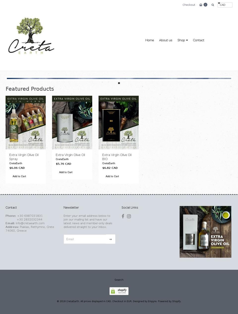 cretaearth.com — Shopify storefront screenshot