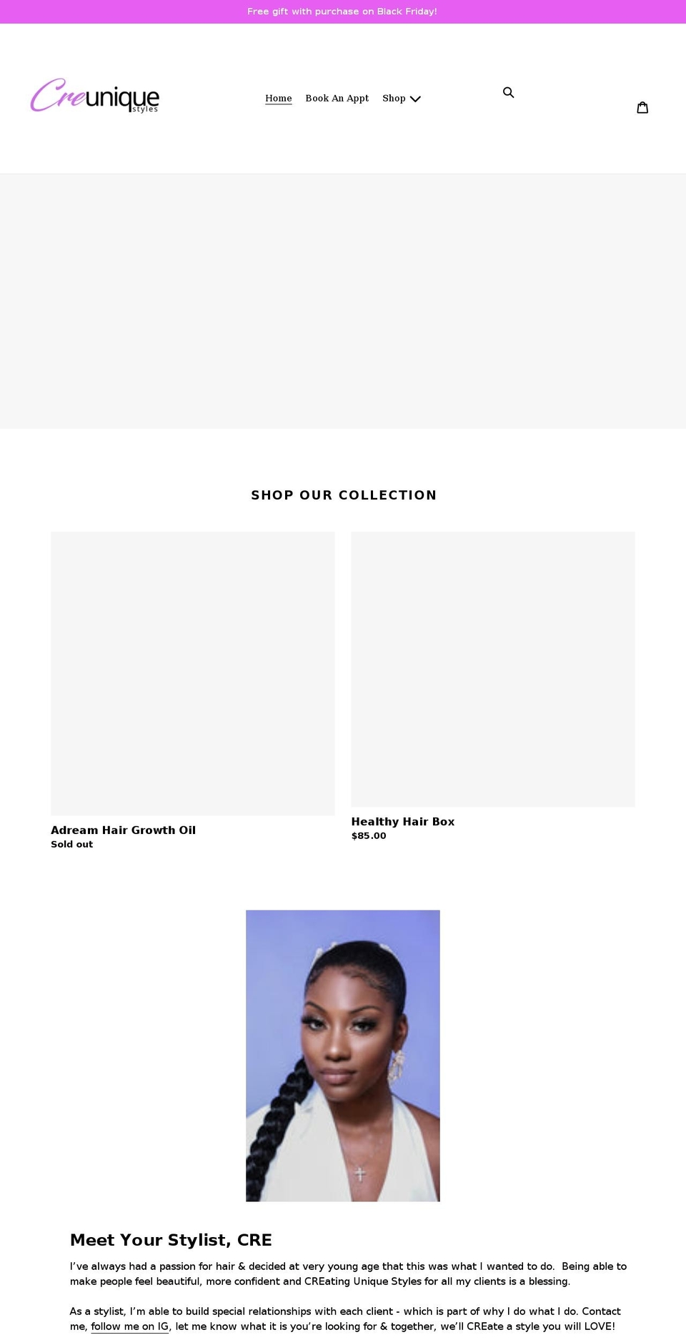 creuniquestyles.com shopify website screenshot