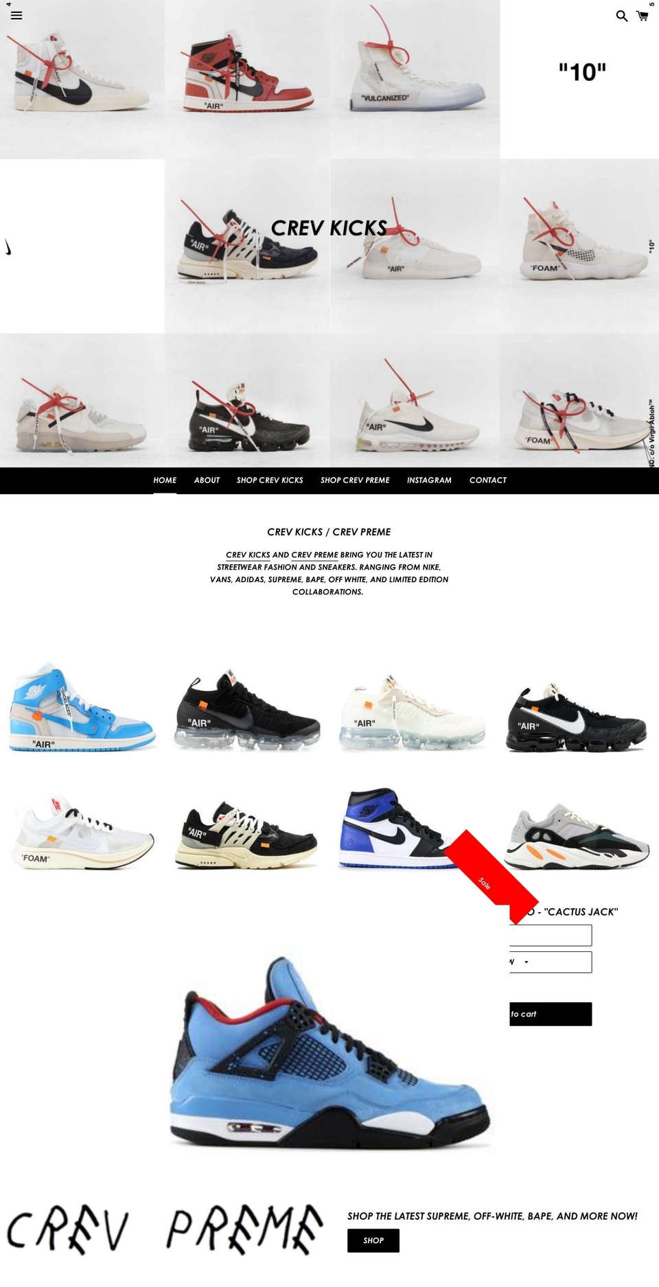 crevkicks.com — Shopify storefront screenshot