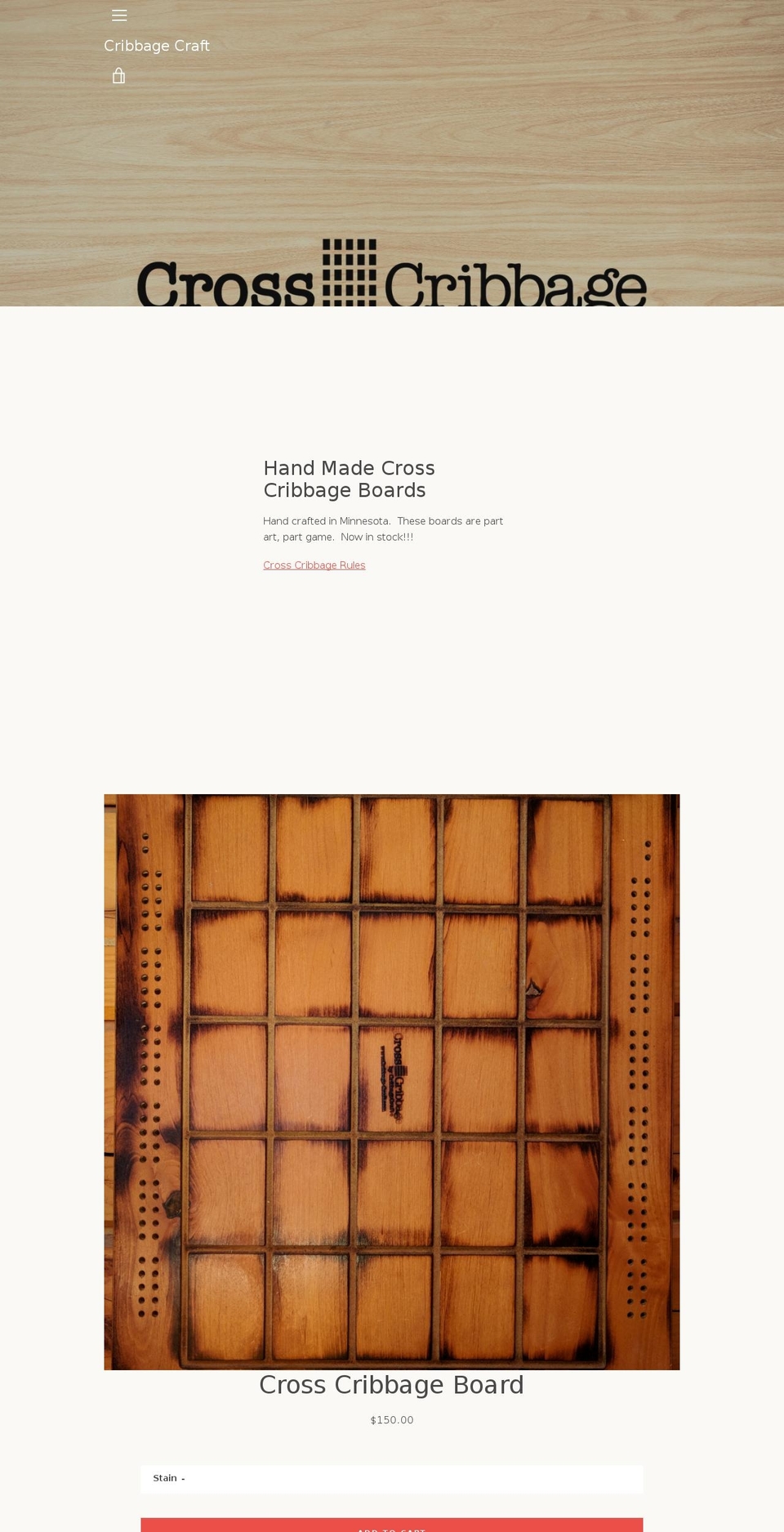 cribbage-craft.com — Shopify storefront screenshot