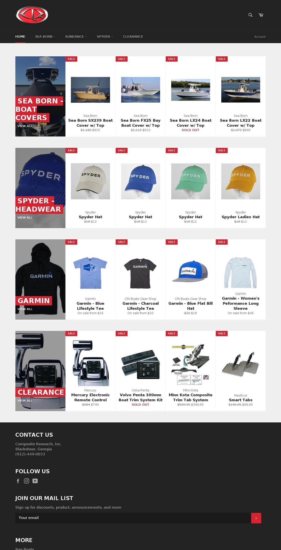 criboatsgear.com shopify website screenshot