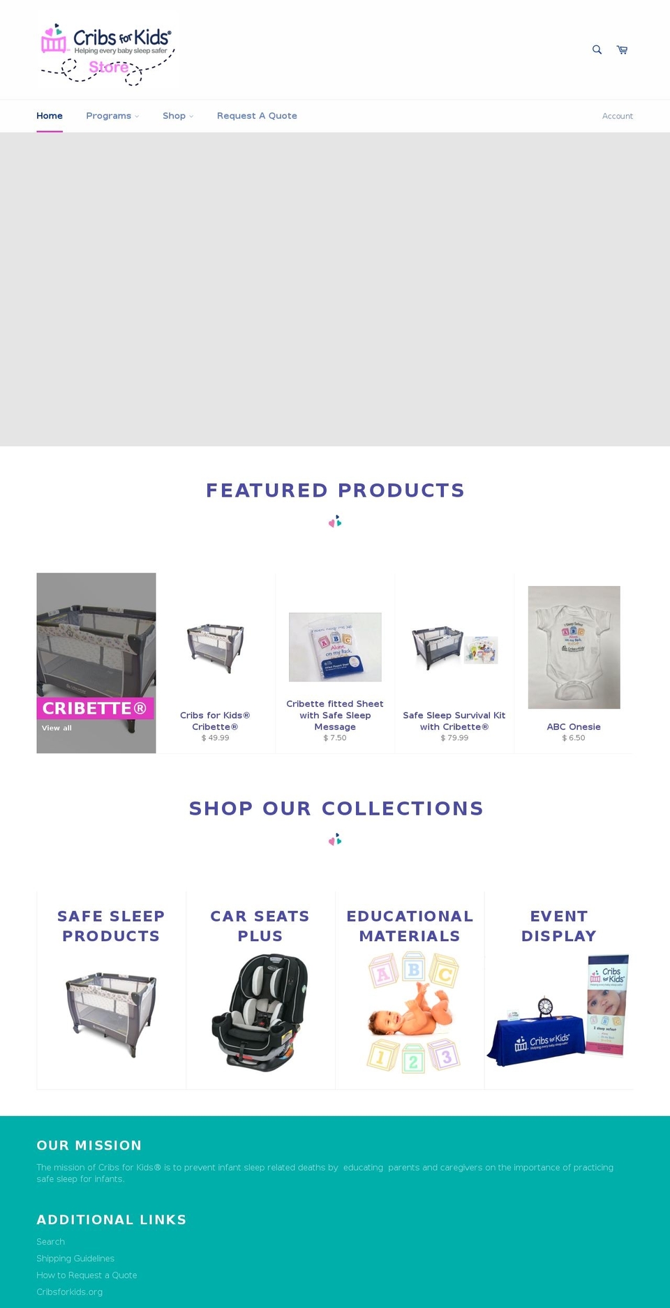 cribsforkidsstore.org shopify website screenshot