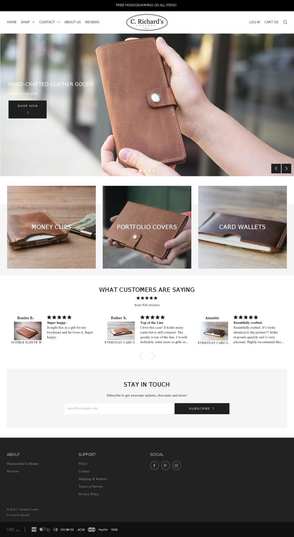 crichardsleather.com shopify website screenshot