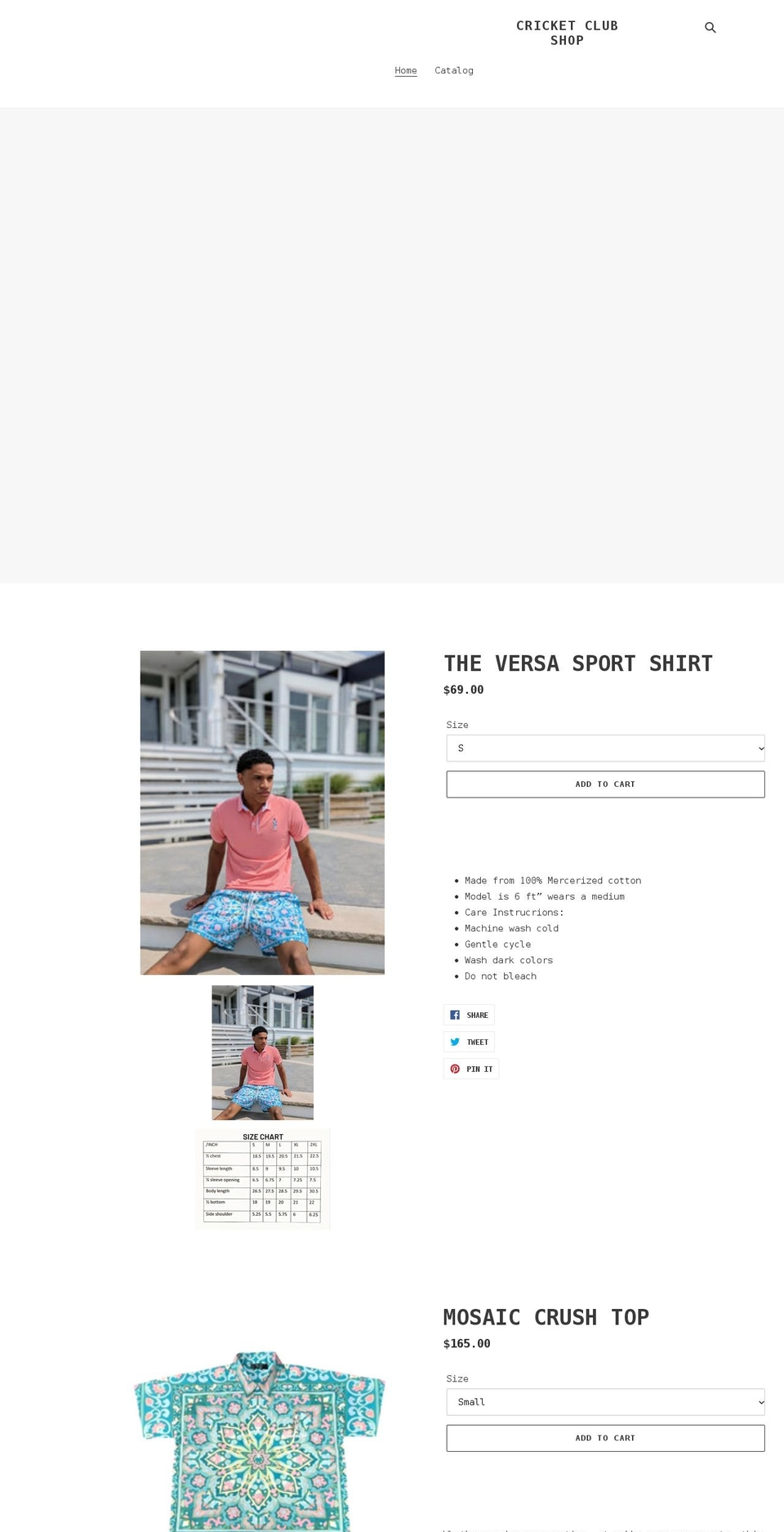 cricketclubshop.com shopify website screenshot