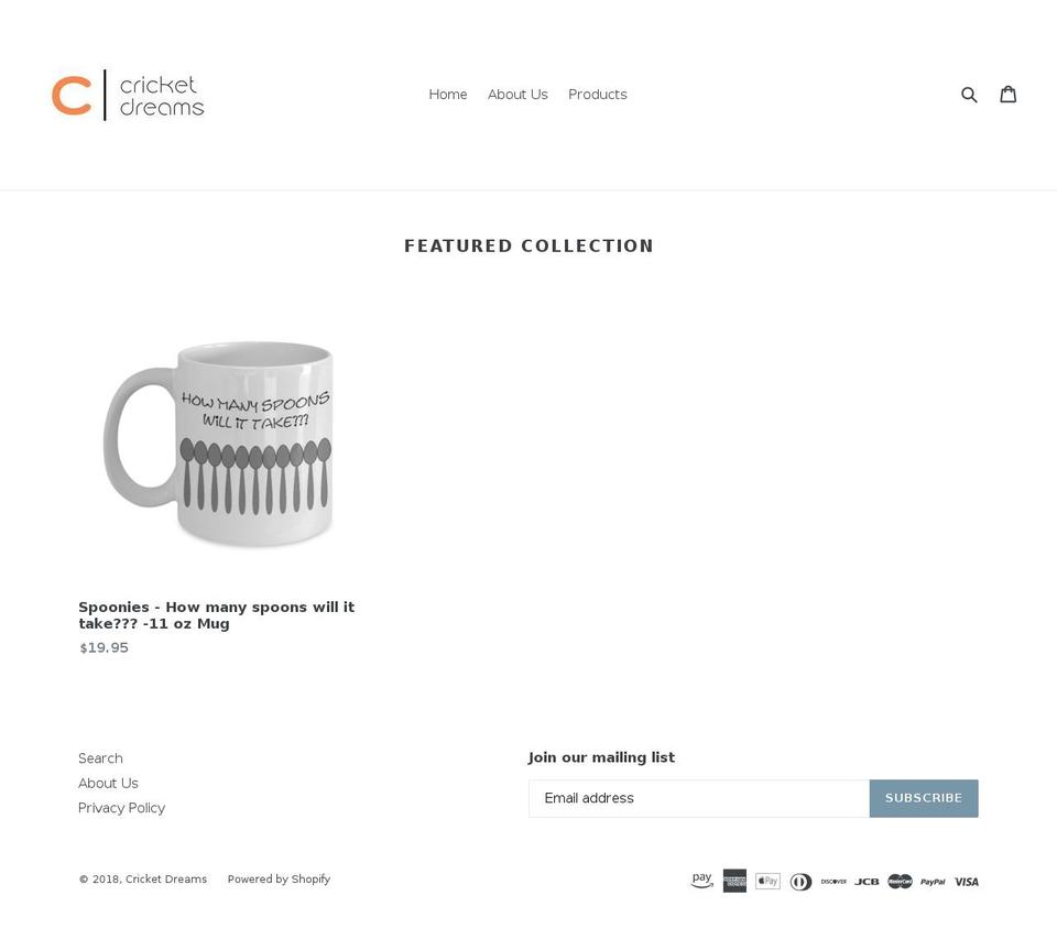 cricketdreams.com — Shopify storefront screenshot